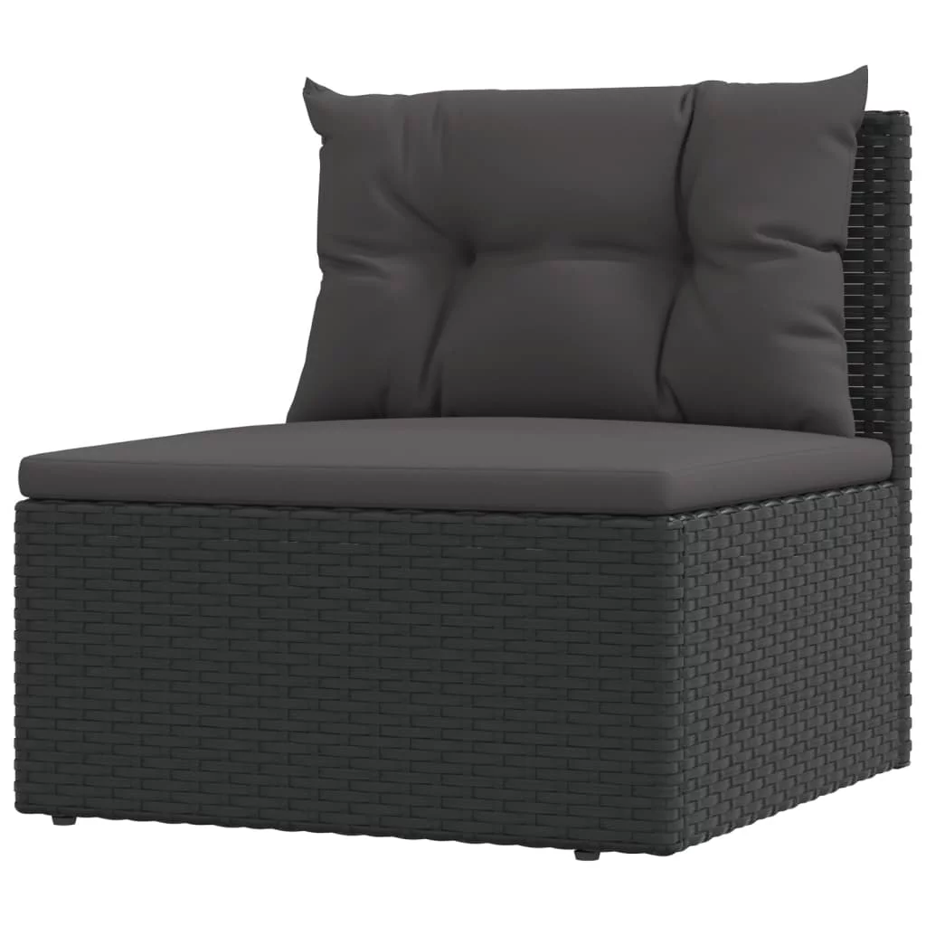 Dcenta 10 Piece Patio Set with Cushions Black Poly Rattan