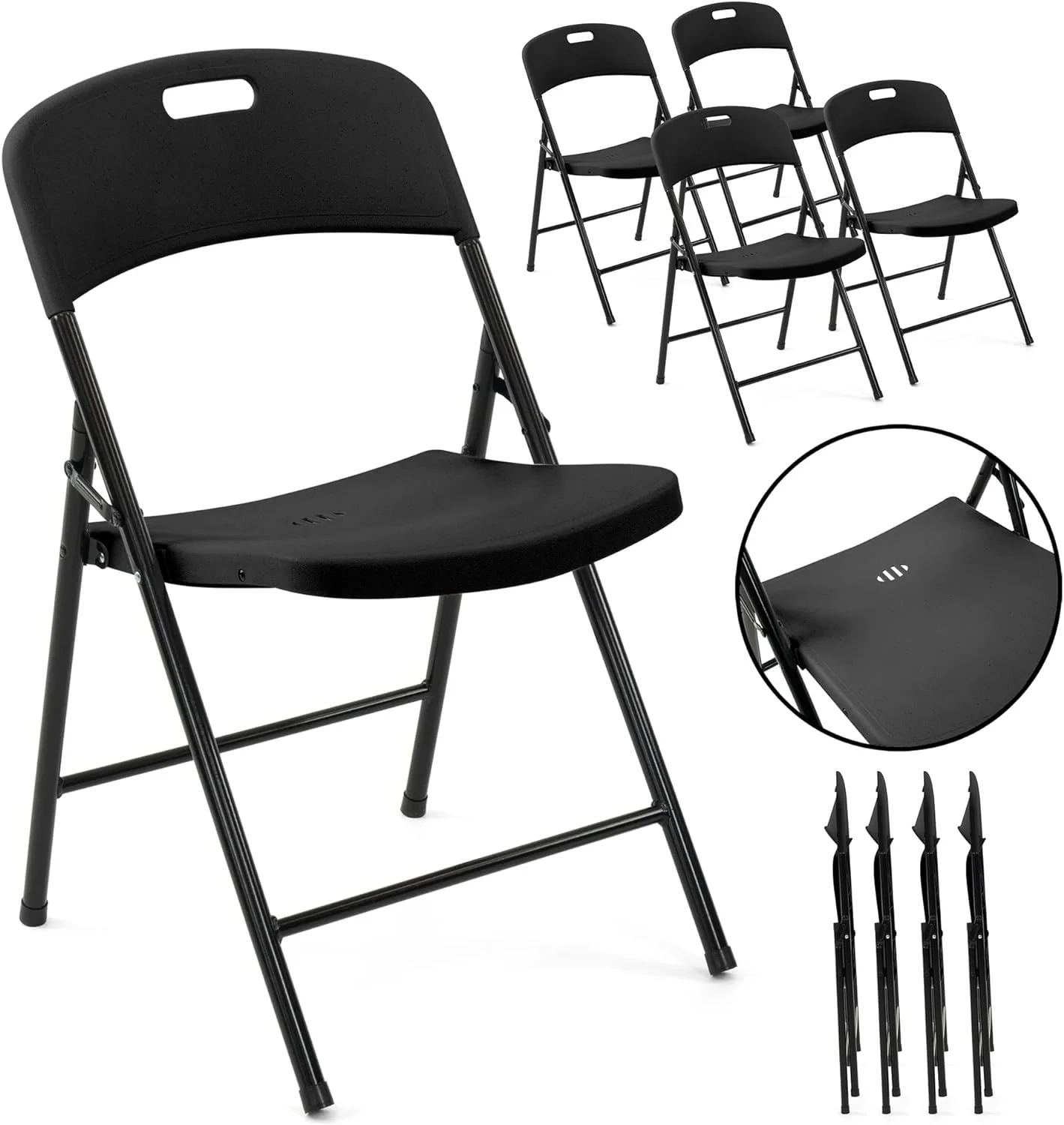 Creative Outdoor Black Plastic Indoor/Outdoor Folding Chair Pack of 4