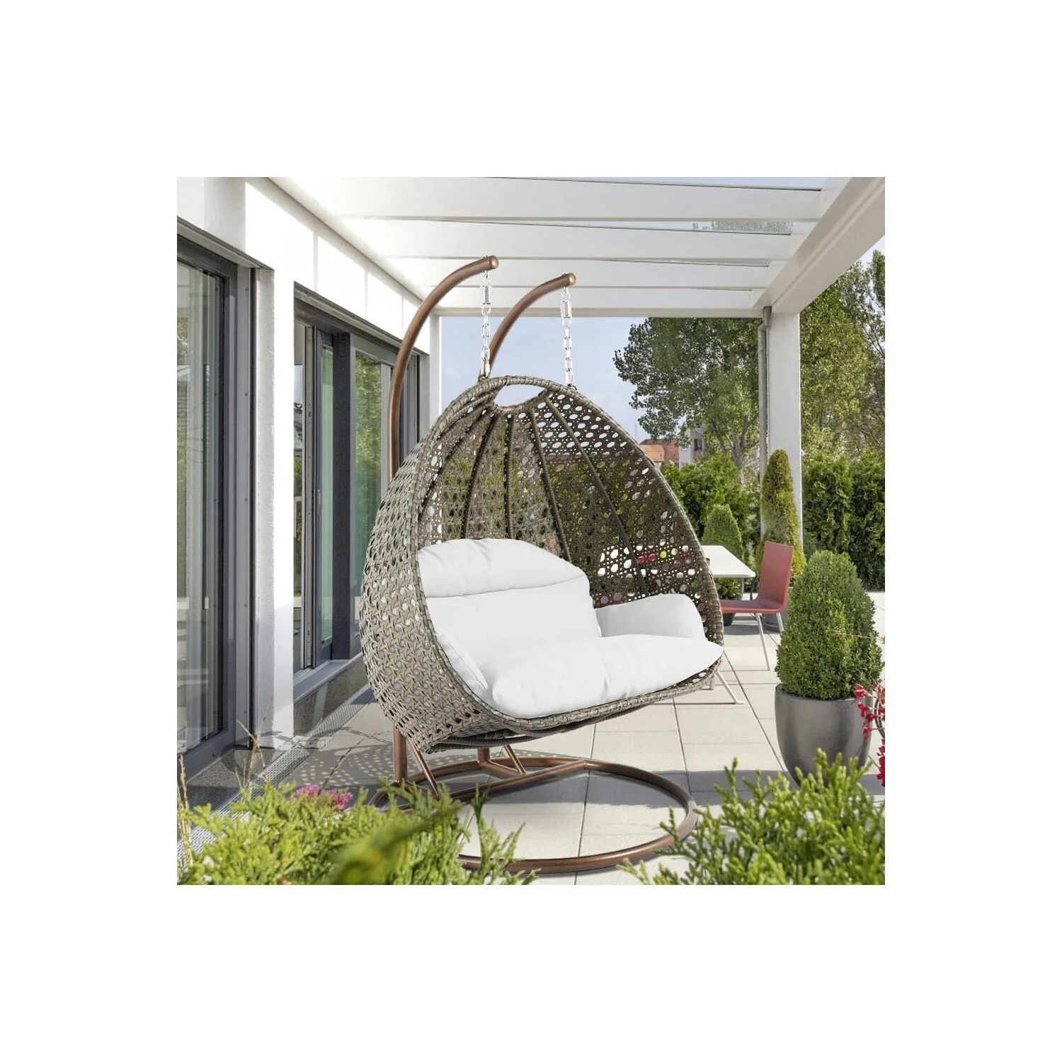 HomeStock Beige Country Cottage Hanging 2 Person Egg Swing Chair,white