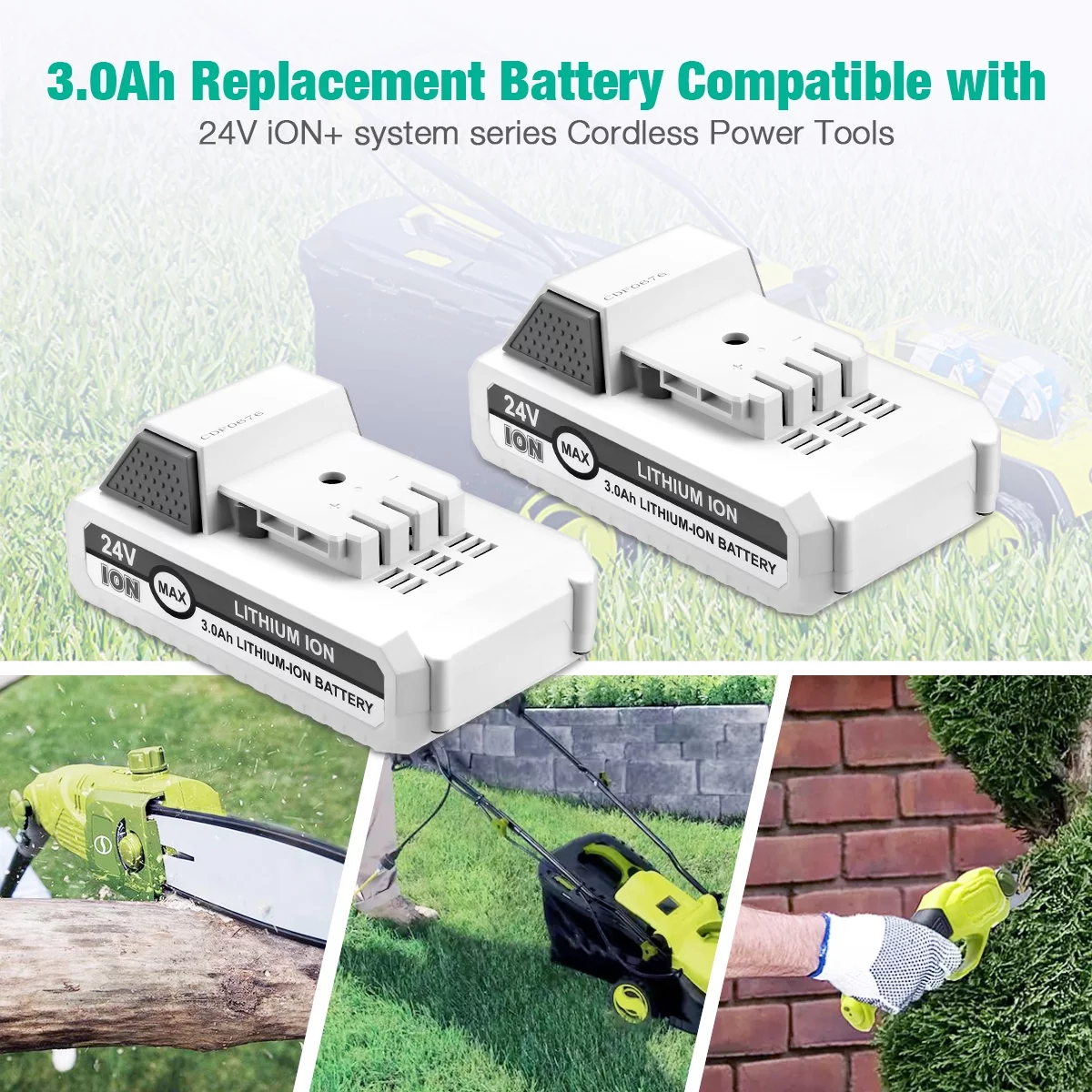 24 Volts 3000mAh Replacement Battery for Snow Joe+Sun Joe 24V 24BAT-LTX/LTW/LTE/LT/XR for EcoSharp Pro, 2-Pack