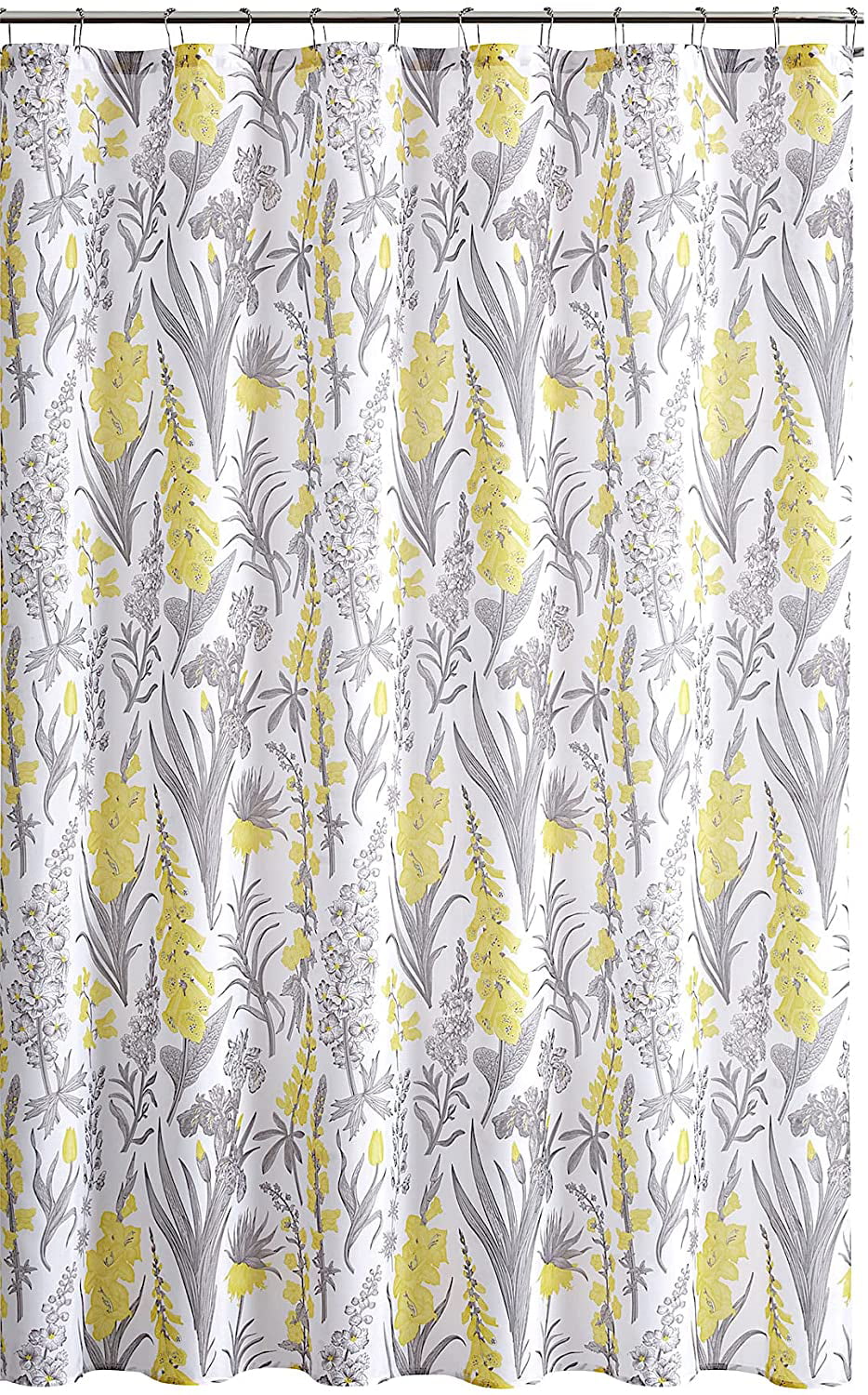 Serafina Home Spring Floral Fabric Shower Curtain: Watercolor Flowers and Leaves (Bellflowers Yellow)