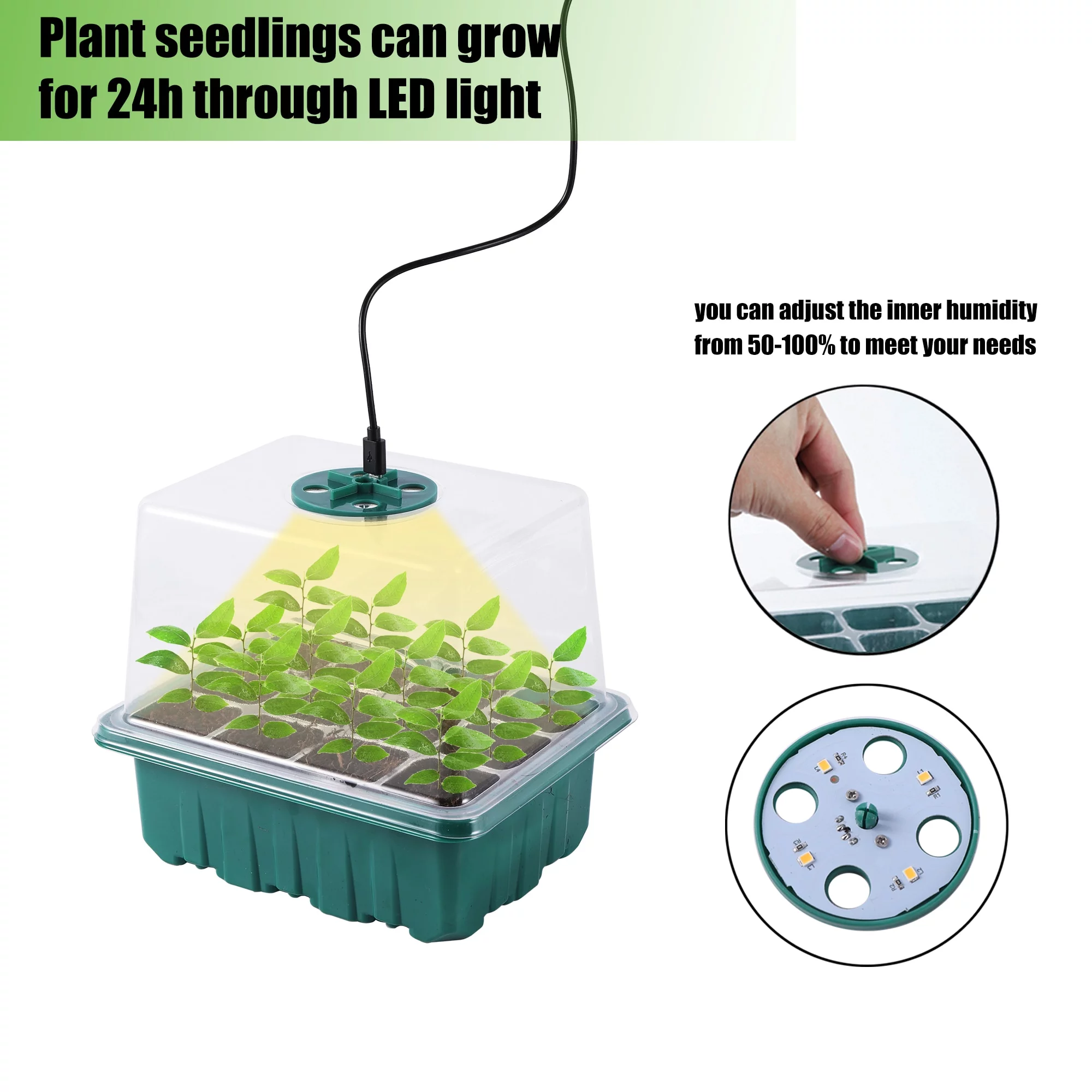 5 Pcs/Pack 12 Cells Grow LED Light Seed Starter Trays Breathable Cover Garden Succulent Flower Seedling Germination Nursery Box