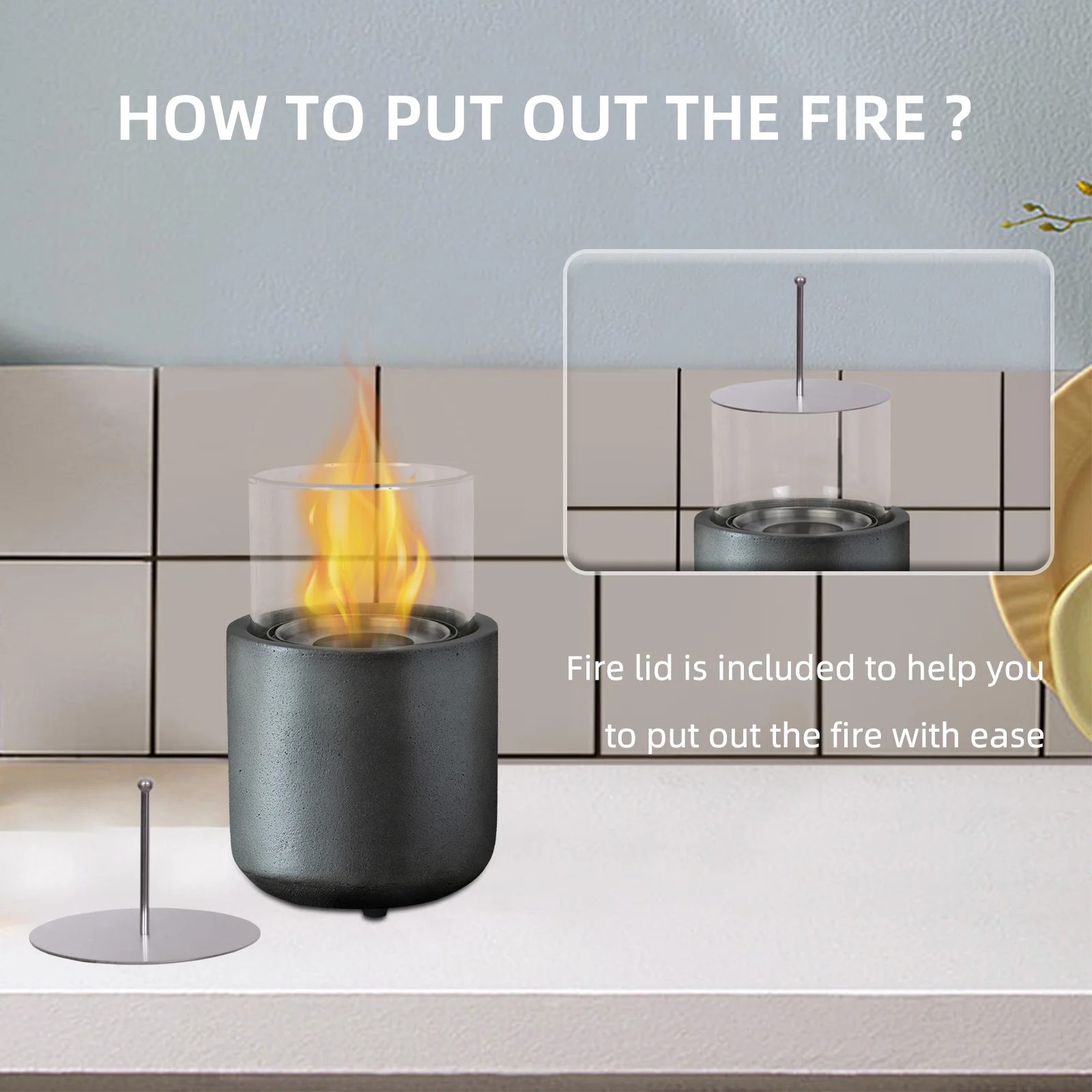 Steel Tabletop Fire Pit  Indoor Outdoor Portable  Fireplace Burning Ethanol or Gel Fuel  for Balcony or Living Room