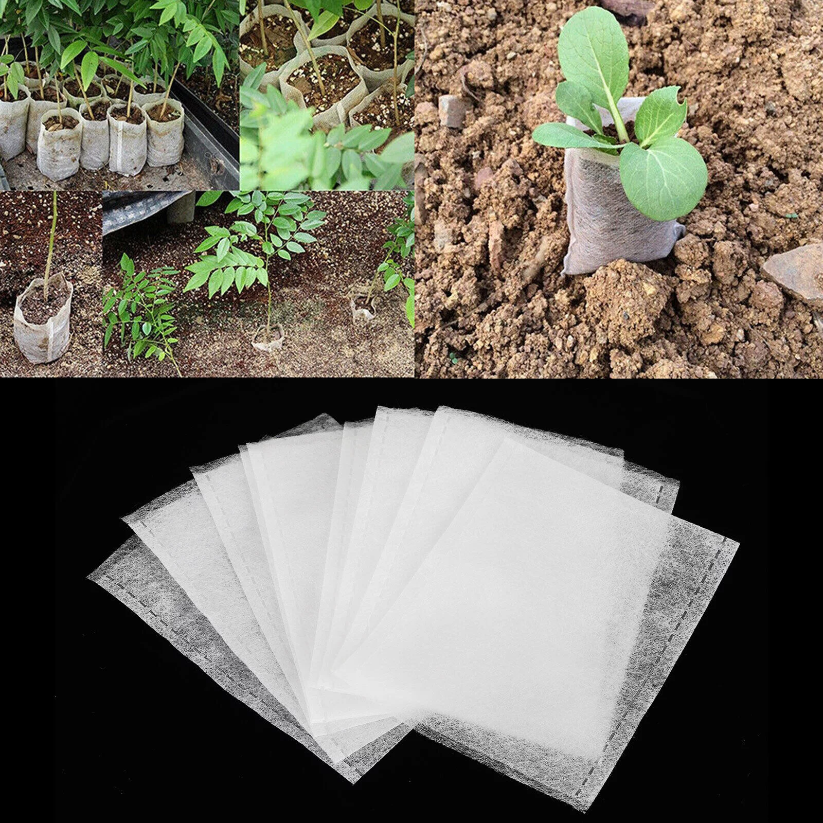 100/200PCS Biodegradable Non-Woven Nursery Bags Planting Grow Bags Seedling Pot