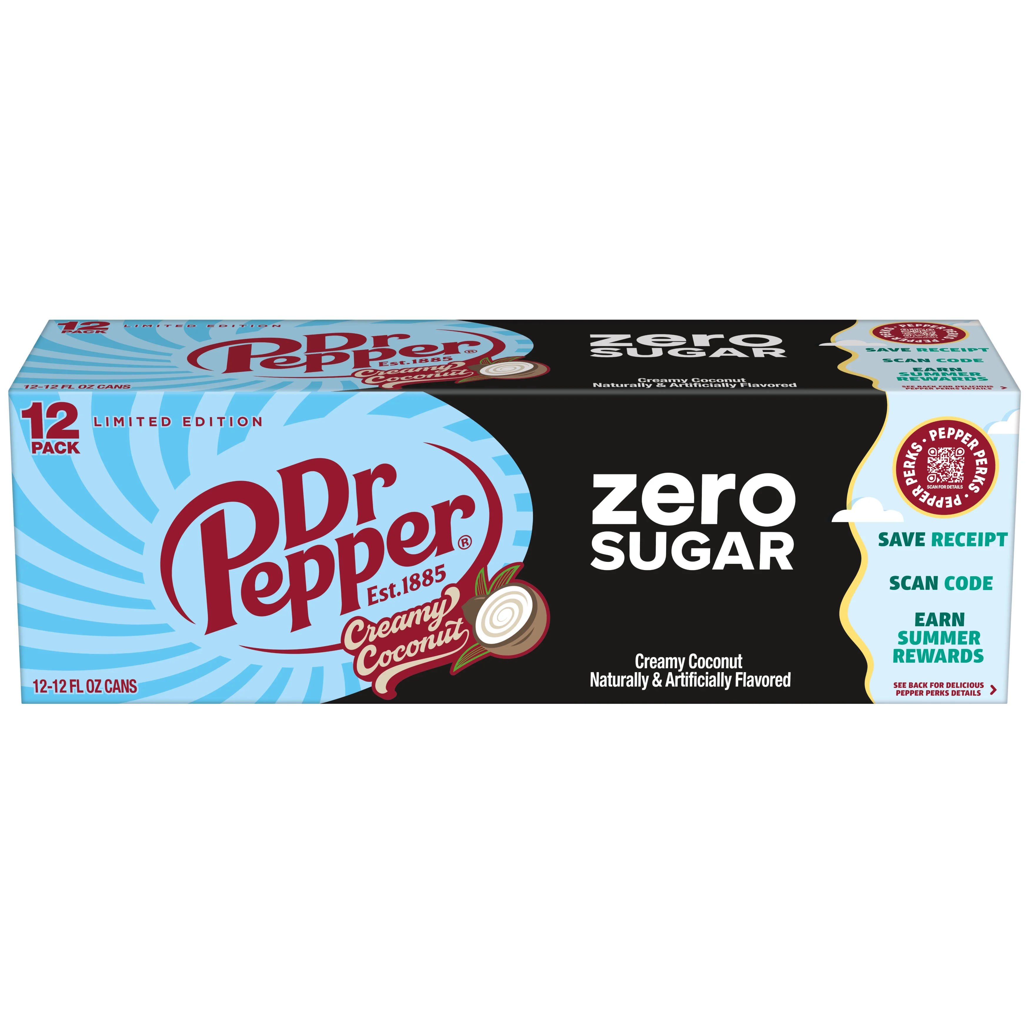 Dr Pepper Zero Sugar Creamy Coconut Soda Pop, 12 fl oz, 12 Pack Cans