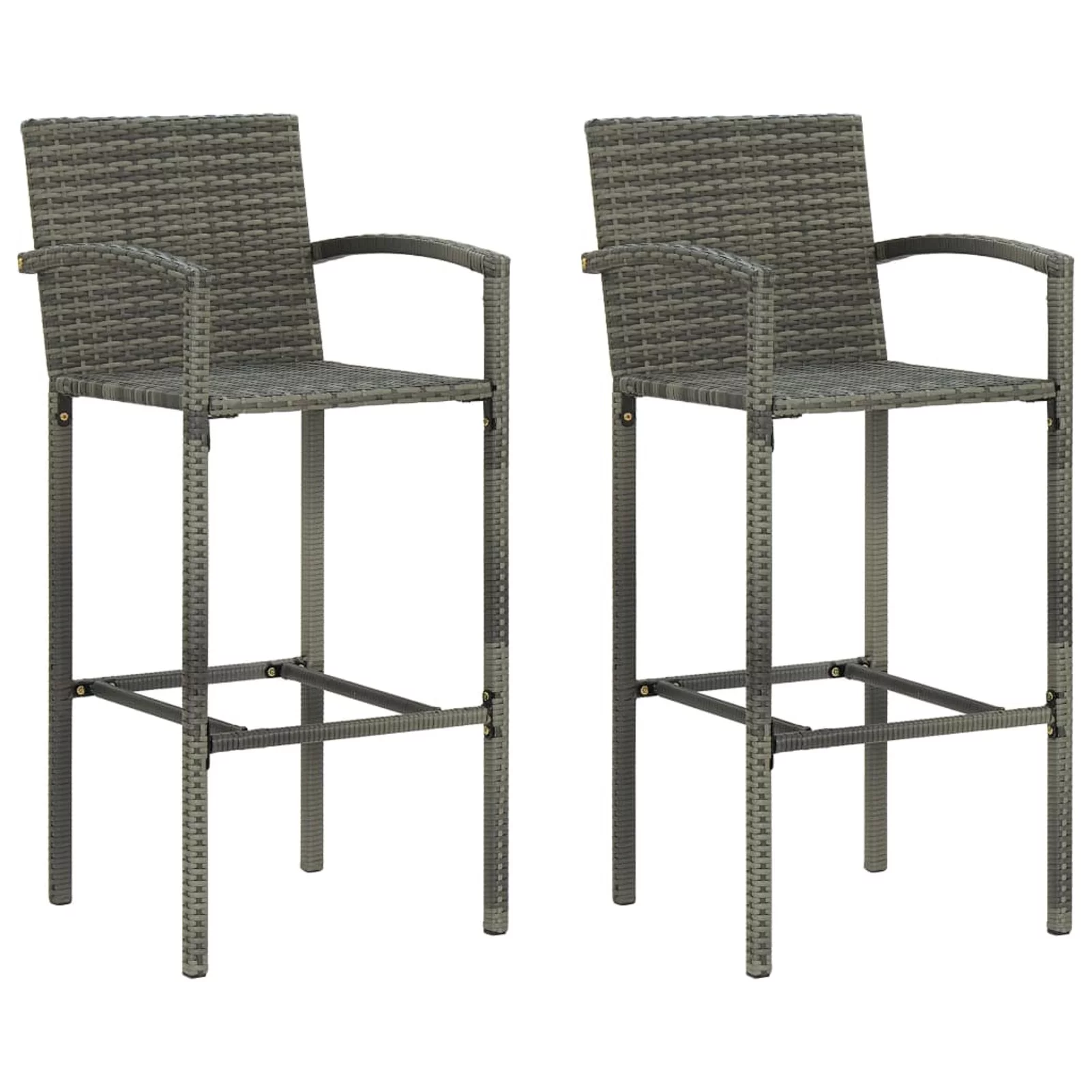 Dcenta 3 Piece Patio Bar Set with Armrest Poly Rattan Gray