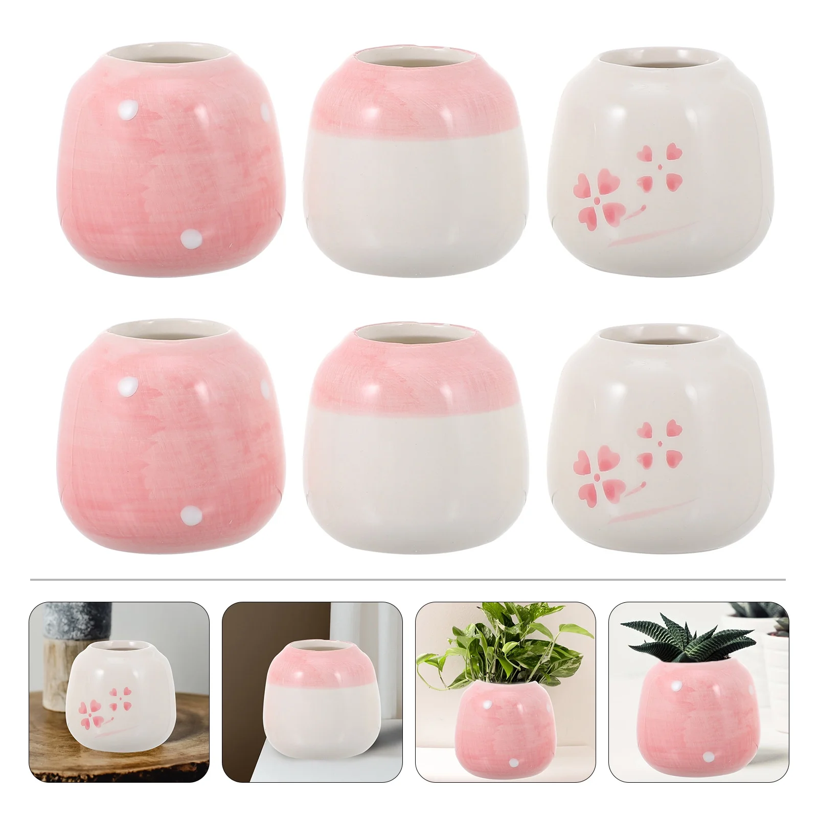 6 Pcs Ceramic Flower Pot Creative Hand-painted Flower Pot Gardening Succulent Holder