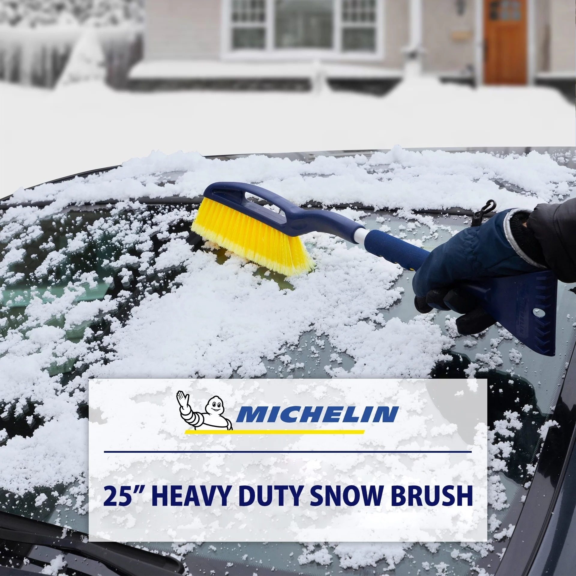 Michelin Heavy Duty 25 inch Snow Brush With Ice Scraper Blue Yellow Pack of 2