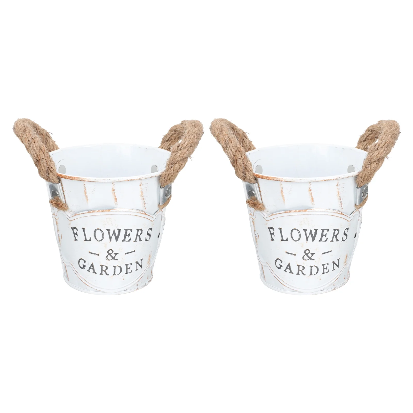 2 Pcs Tin Flower Planter Creative Flowerpot Vintage Old Flower Pot Succulent Plants White Rope Iron