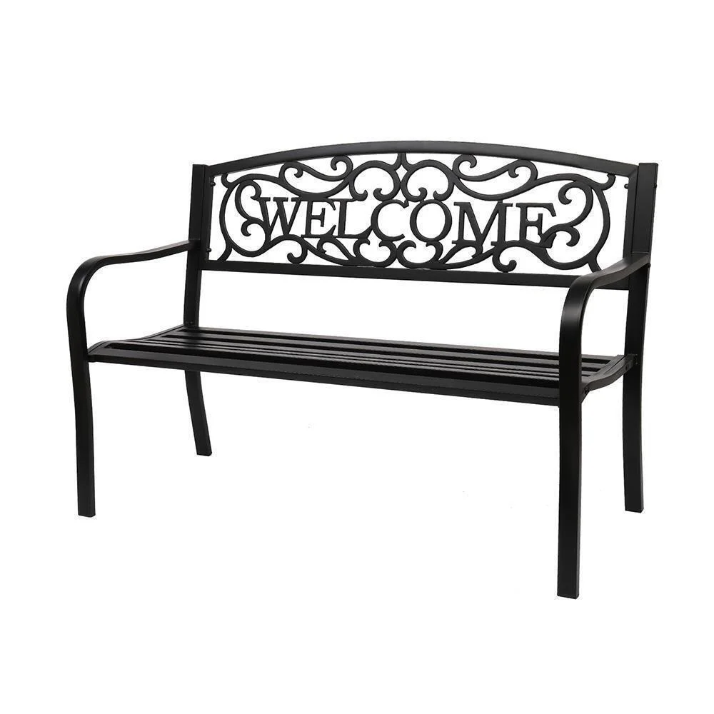 All Season Welcome Backrest Bench Patio Garden Seat Yard Park Furniture Outdoor