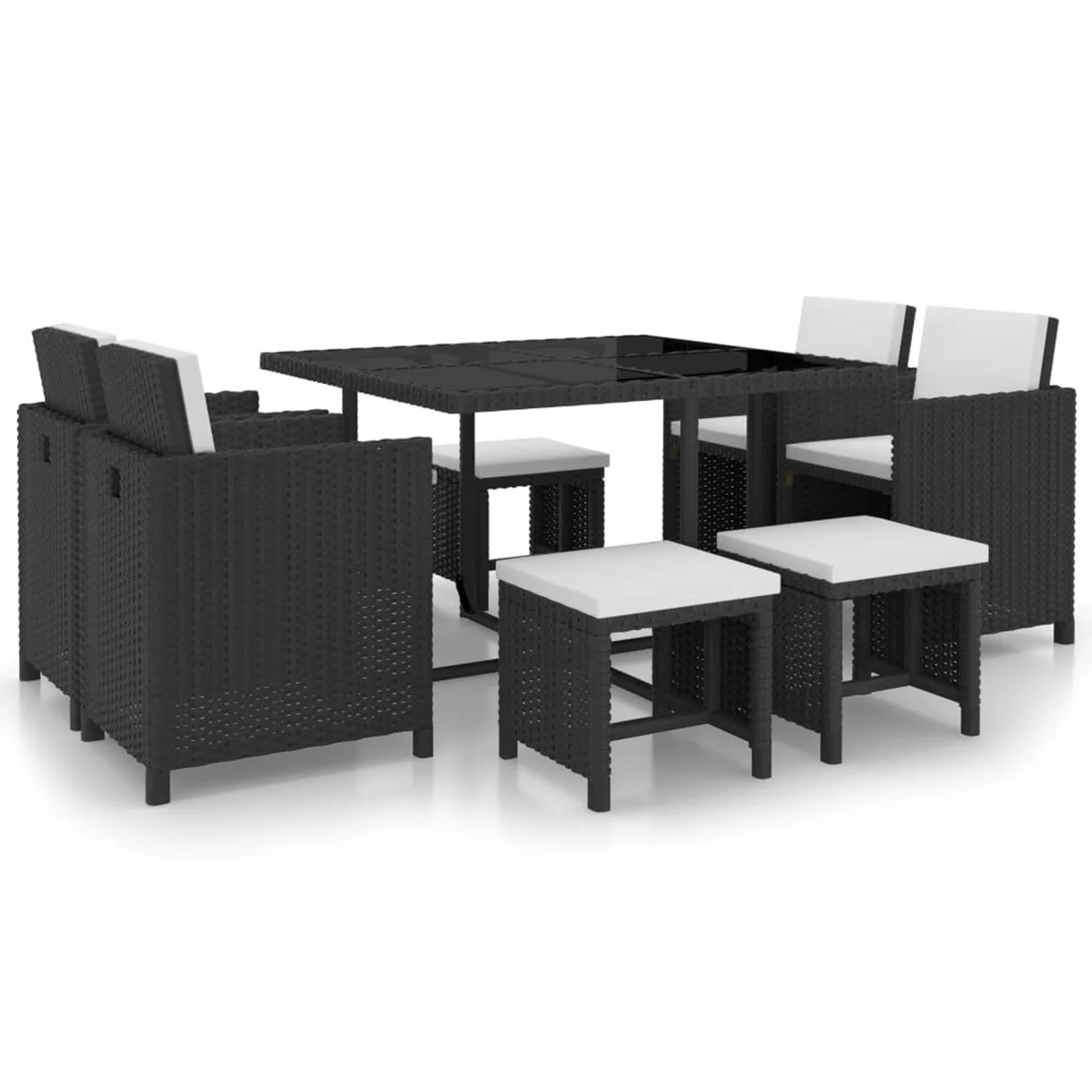 moobody 9 Piece  Garden Dining Set Wicker Rattan Patio Glass  Table with 4 Cushioned Chairs and 4 Ottomans Sectional Conversation Set Backyard  Furniture