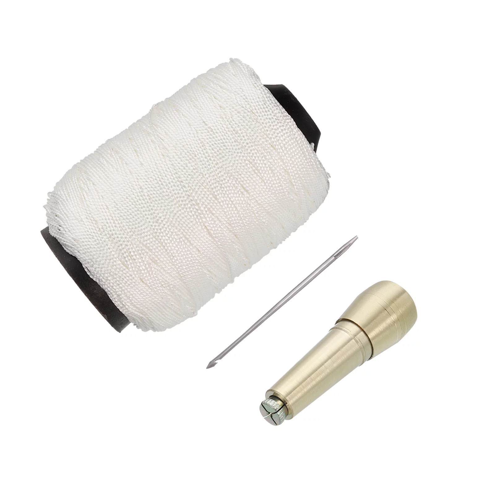 Uxcell Shoe Repair Tool Sewing Set with White Lines Thread, Straight Needle Sewing Awl, Copper Handle 3in1 Set