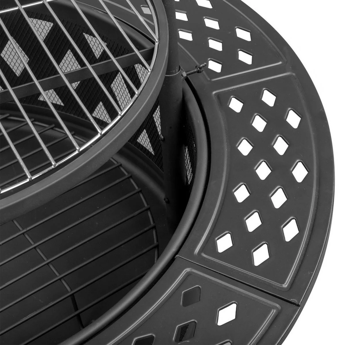 38in round with baking tray, wood-burning brazier, wrought iron, black 38in Metal Fire Pit with Cooking Grates Black