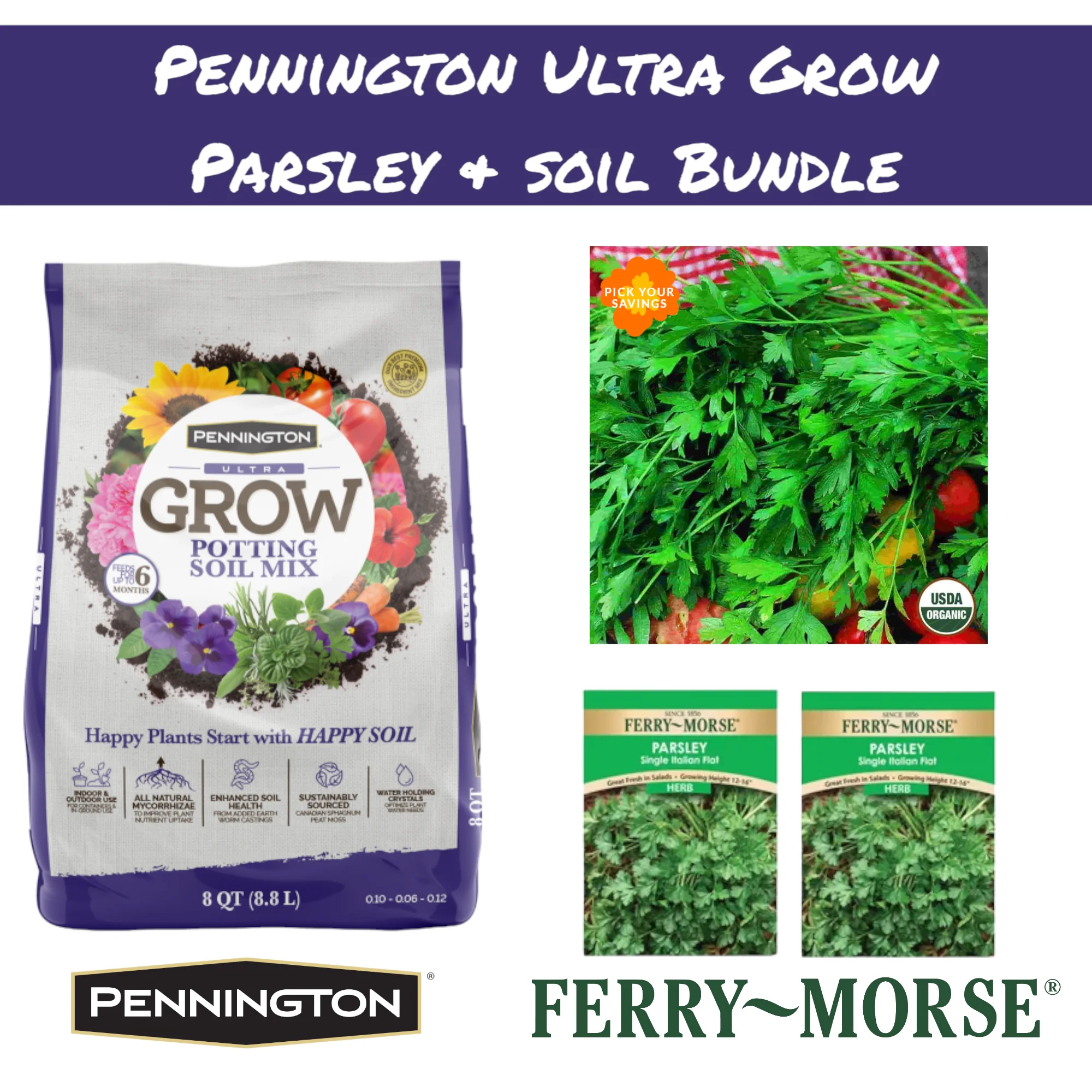 Pennington Ultra Grow Parsley & Potting Soil Bundle 2.5 lb, 8 Qt. Bag