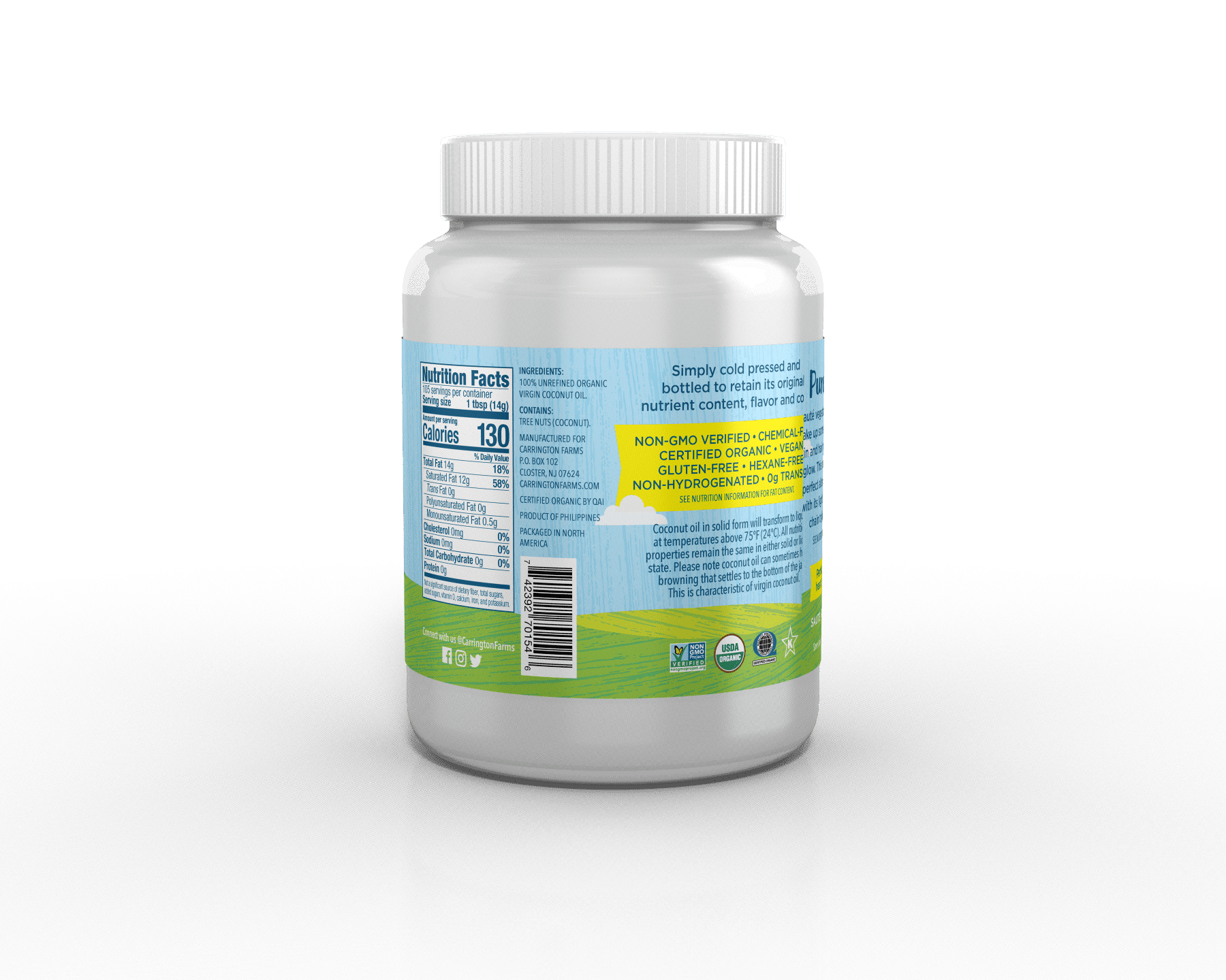 Carrington Farms Virgin Unrefined Coconut Oil, 54.0 FL OZ