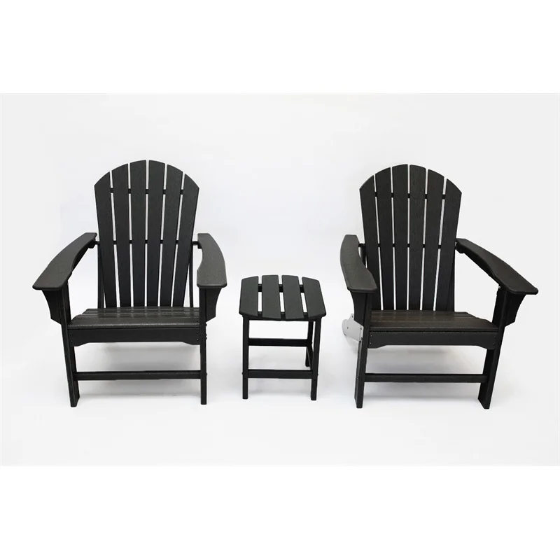 LuXeo Hampton 3-Piece Outdoor Contemporary Plastic Adirondack Set in Black