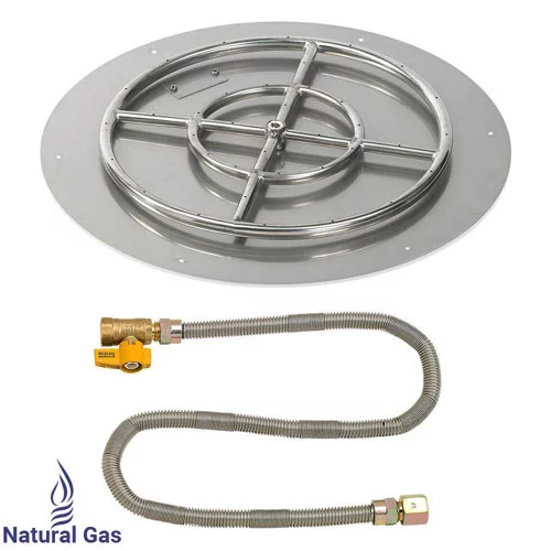 American Fireglass Round Stainless Steel Flat Pan with Match Light Natural Gas Fire Pit Kit (Set of 2)