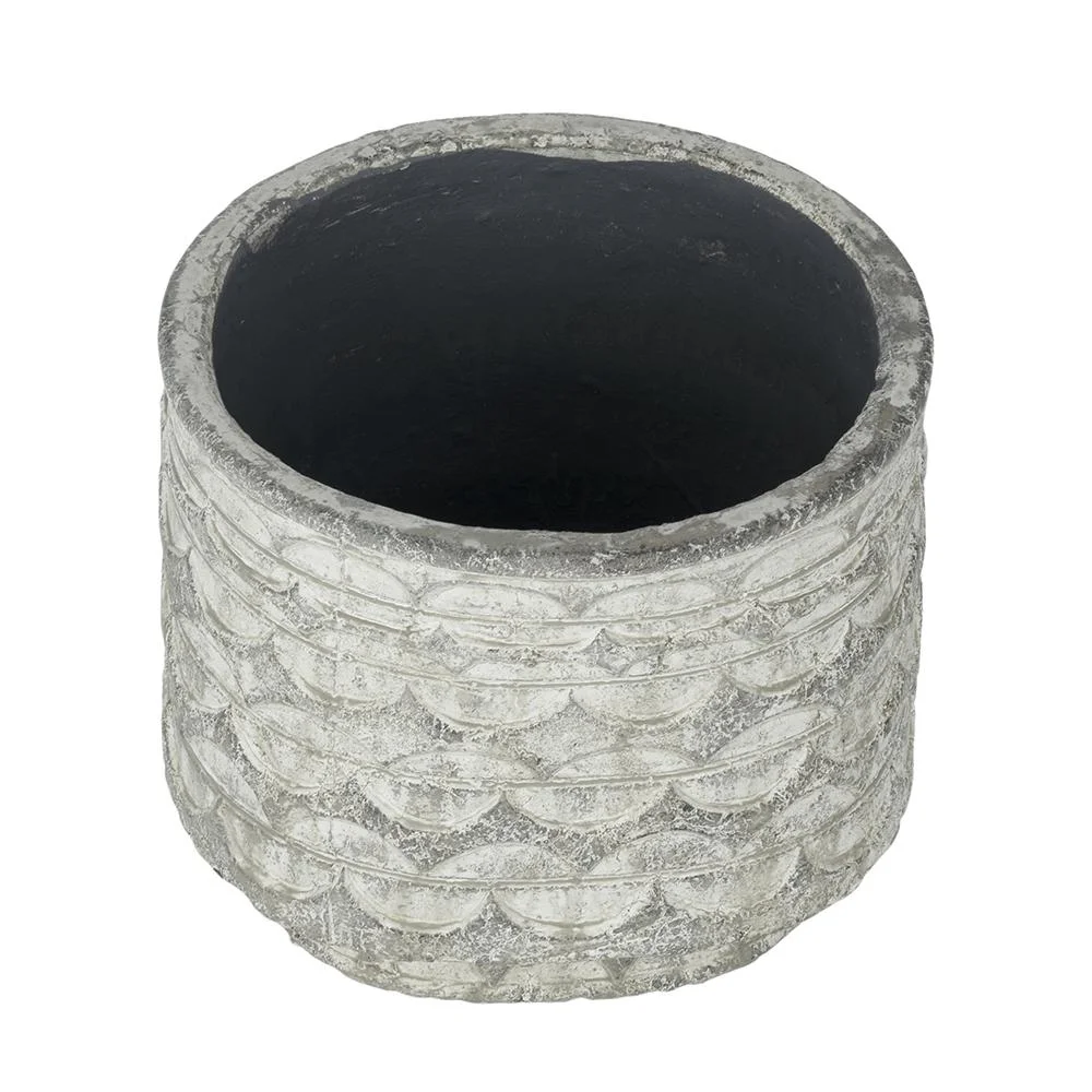 A&B Home Gray Terracotta Planter with Scalloped Pattern Texture 7.9