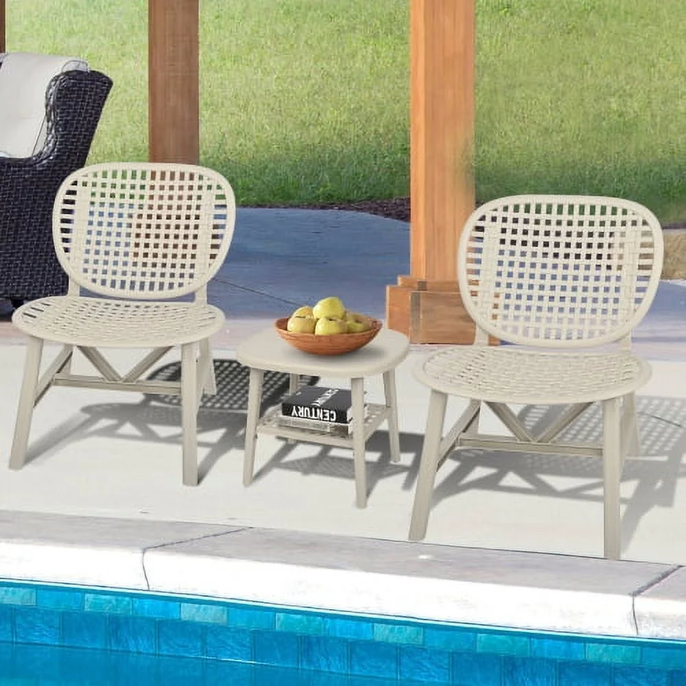SQEWRED 3 Pieces Hollow Design Retro Patio Table Chair Set All Weather Conversation  Outdoor Table with Open  and Lounge Chairs with Widened Seat for Balcony Garden Yard White