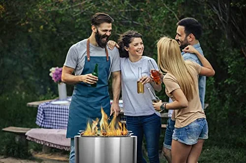 MFSTUDIO Smokeless Fire Pit, 17 Inch Stainless Steel Fire Pits for Outside Wood Burning, Portable Round Bonfire Firepit for Camping Patio Backyard