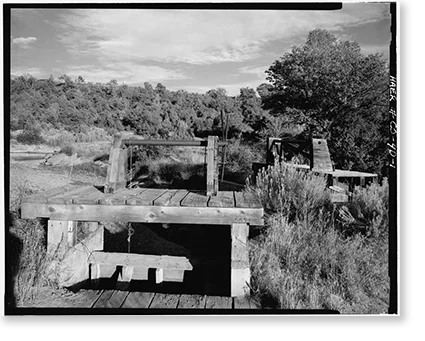 Historic Framed Print, Montezuma Valley Irrigation Company System, Wooden Tainter Gates, Dolores vicinity, Montezuma County, CO, 17-7/8