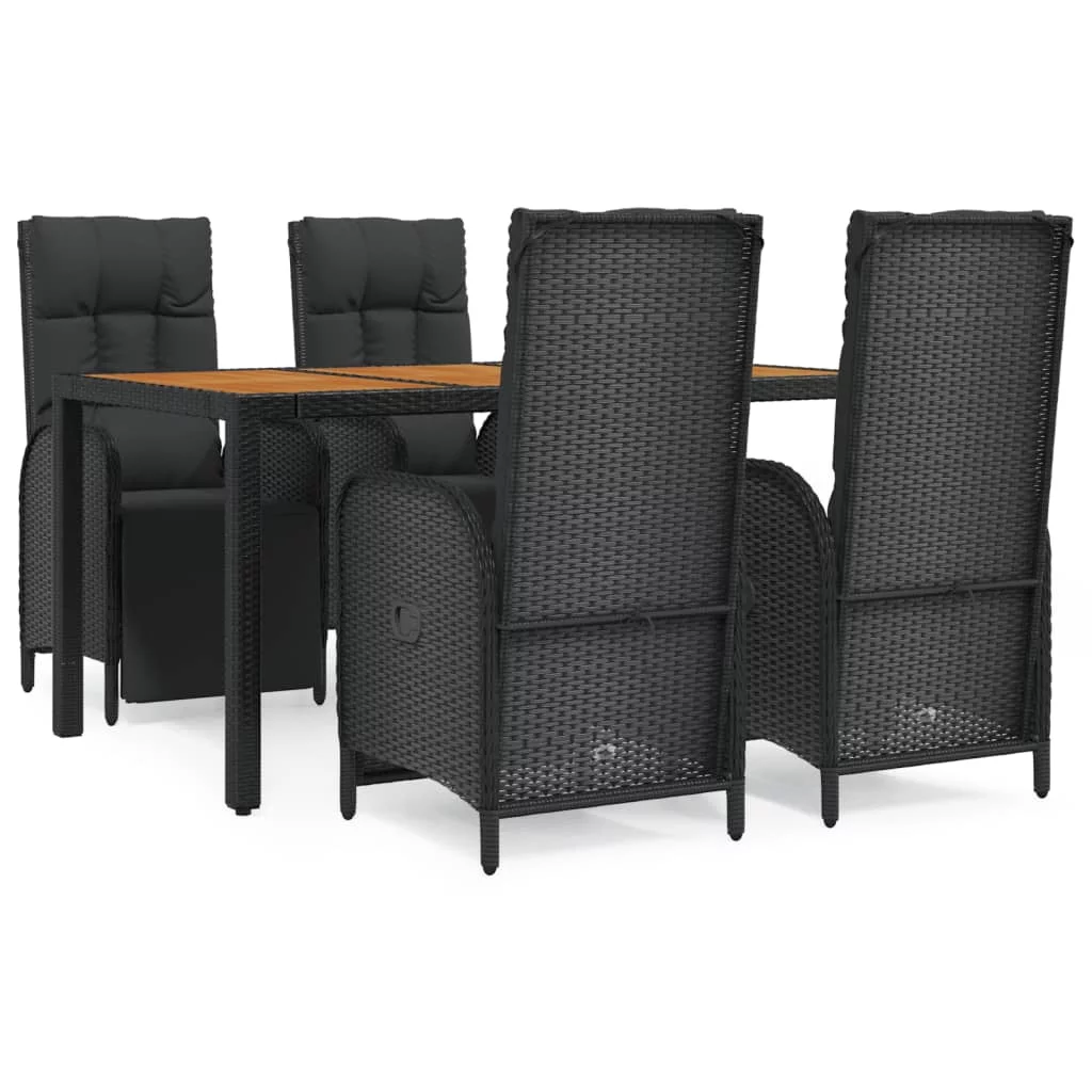 Anself 5 Piece Patio Dining Set with Cushions Black Poly Rattan