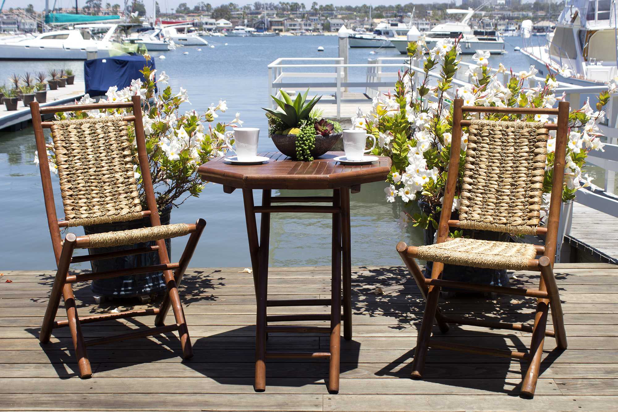 36' Brown Water Hyacinth and Bamboo set of 2 Chairs and a Table