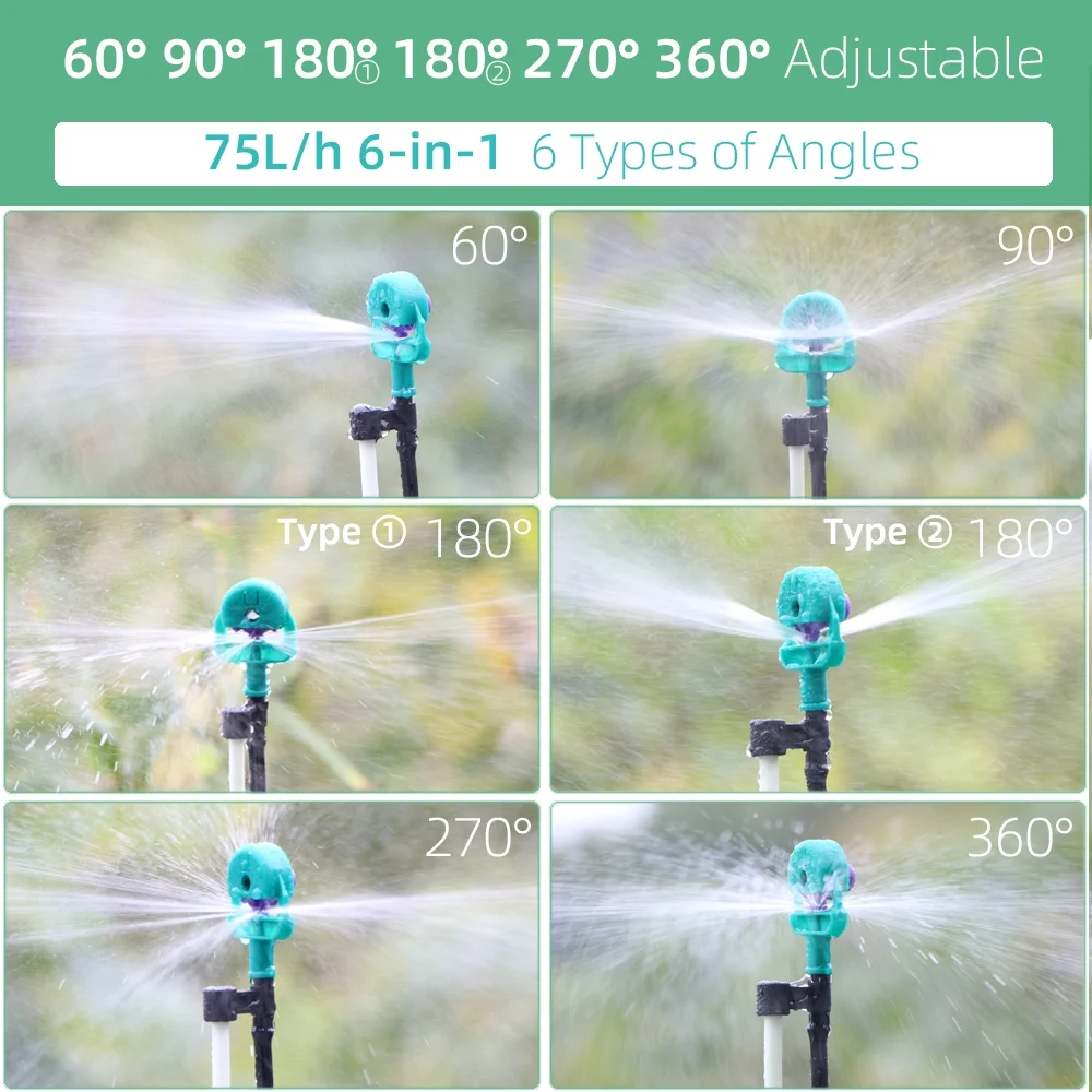 MUCIAKIE Adjustable Angle 60/90/180/270/ Degrees Sprinklers on 50CM Filberglass Stake Garden Irrigation Watering Nozzles
