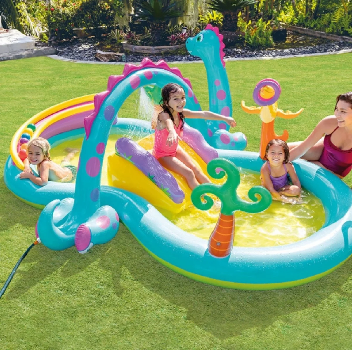 Inflatable Kids Pool,  Inflatable Play Center Kiddie Pool with Water Slide, Toddler Pool Water-Sprayable, for Backyard, Garden, Water Park, Ages 3+