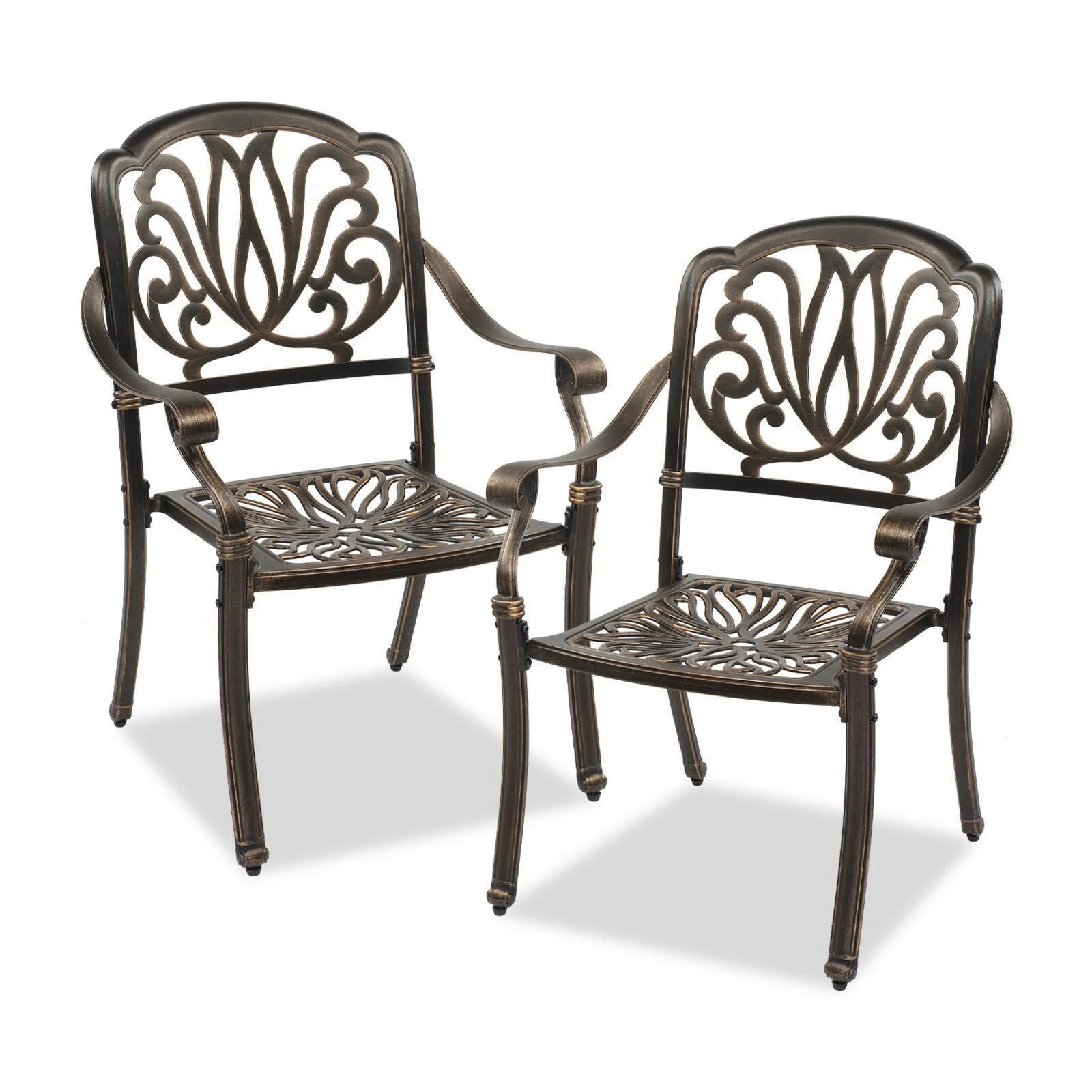 2Pcs Cast Aluminum Patio Chair Bistro Dining Chair Outdoor Cast Aluminum Chair