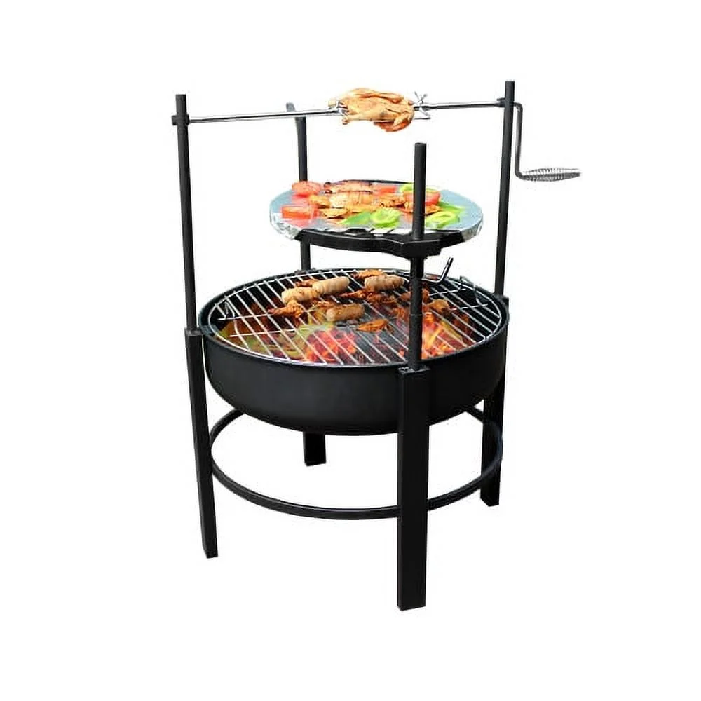 Buumin Fire Pit with 2 Grill, Round Metal Wood Burning Firepit with Surrounding Removable Cooking Grill, Unique Design for Camping, Outdoor Heating, Bonfire, and Picnic WL