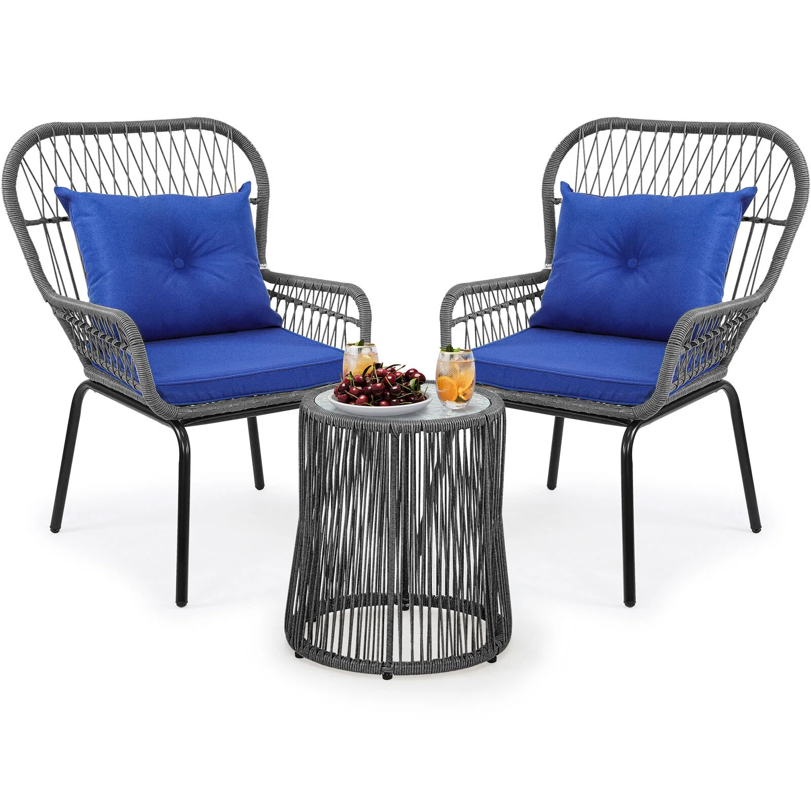 3 Pieces Patio Furniture Set Sofa Chair PE Rattan Wicker Outdoor Poolside Yard