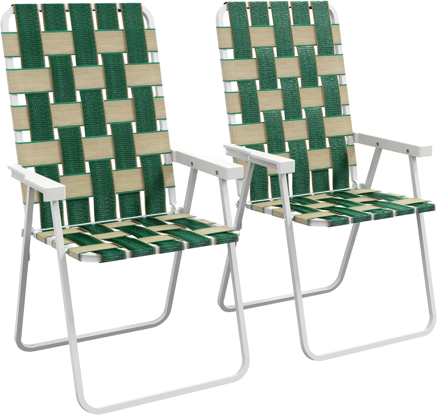 Outsunny Set of 2 Patio Folding Chairs, Classic Outdoor Camping Chairs, Portable Lawn Chairs for Camping, Garden, Pool, Beach, Backyard w/Armrests, Green