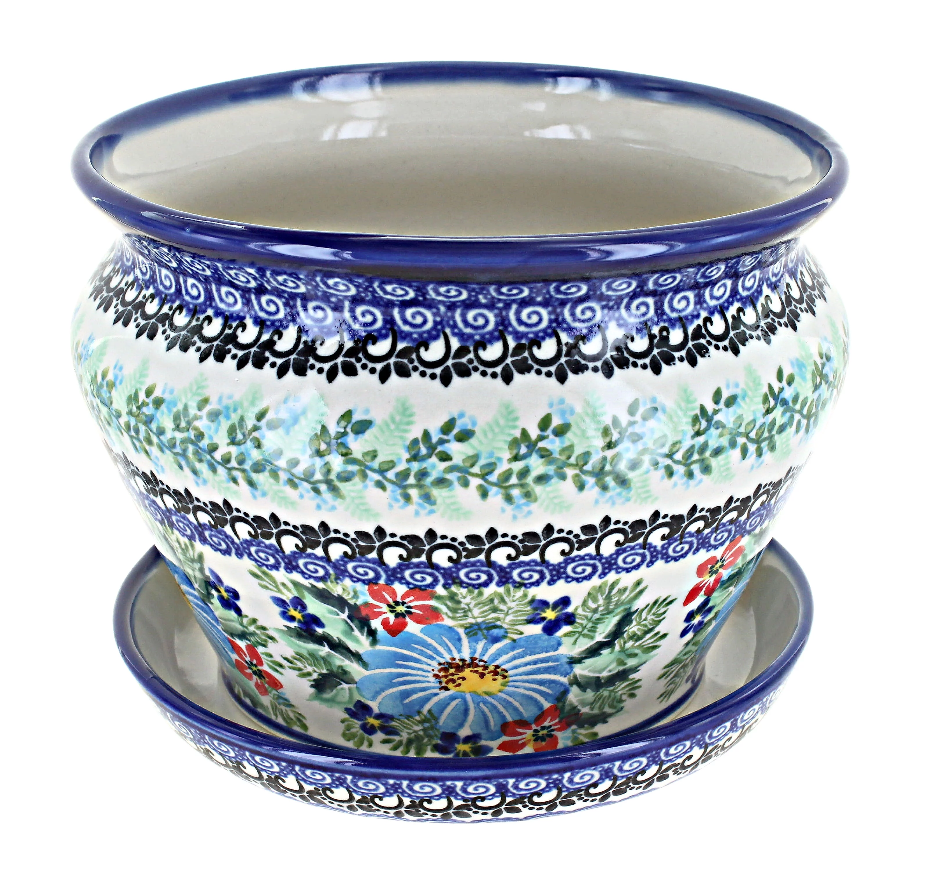 Blue Rose Polish Pottery Blue Buttercup Large Flower Pot