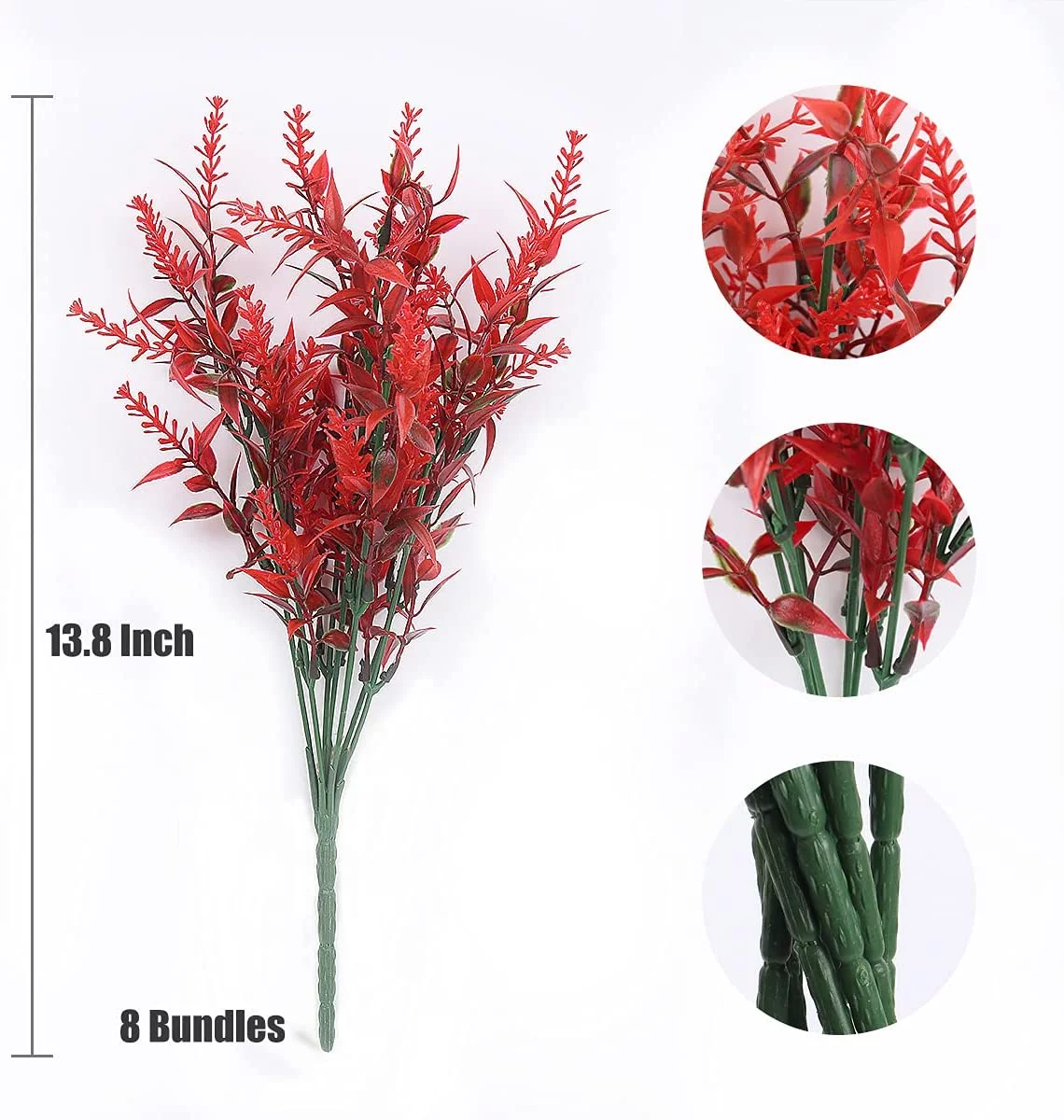 8 Bundles Artificial Lavender Flowers Outdoor UV Resistant Fake Flowers for Decoration No Fade Faux Plastic Plants Garden Porch Window Box Decor (Red)