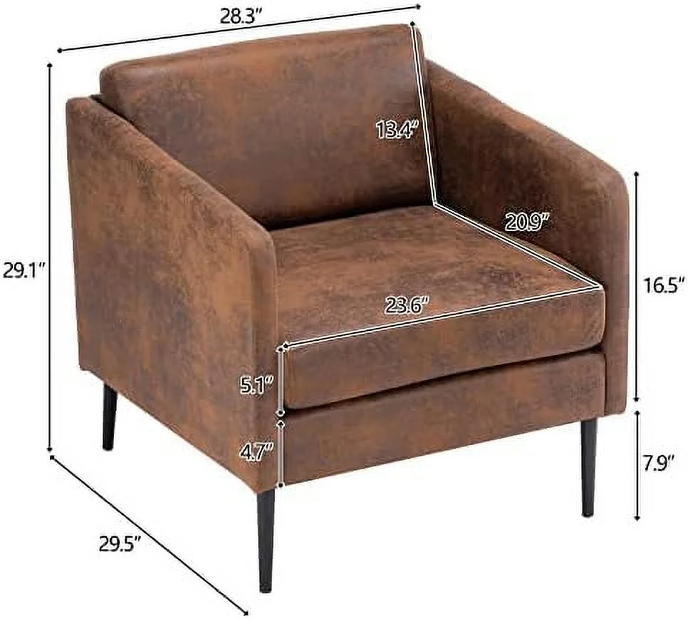 YPDCHB Mid-Century Club Chair 38.2" Living Room Sofa Oversized Bronzing Cloth Upholstered Accent Chair with Metal Legs for Living Room  Bedroom  Balcony  Apartment  Office  Brown