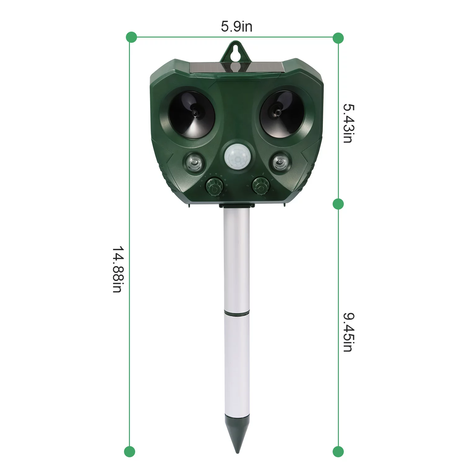 iMounTEK 2Pack Ultrasonic Animal Repeller 0.78LBS Solar Pest Repellent with Motion Sensor LED Flashing Lights IPX4 Waterproof Outdoor for Farm Garden Yard, Green