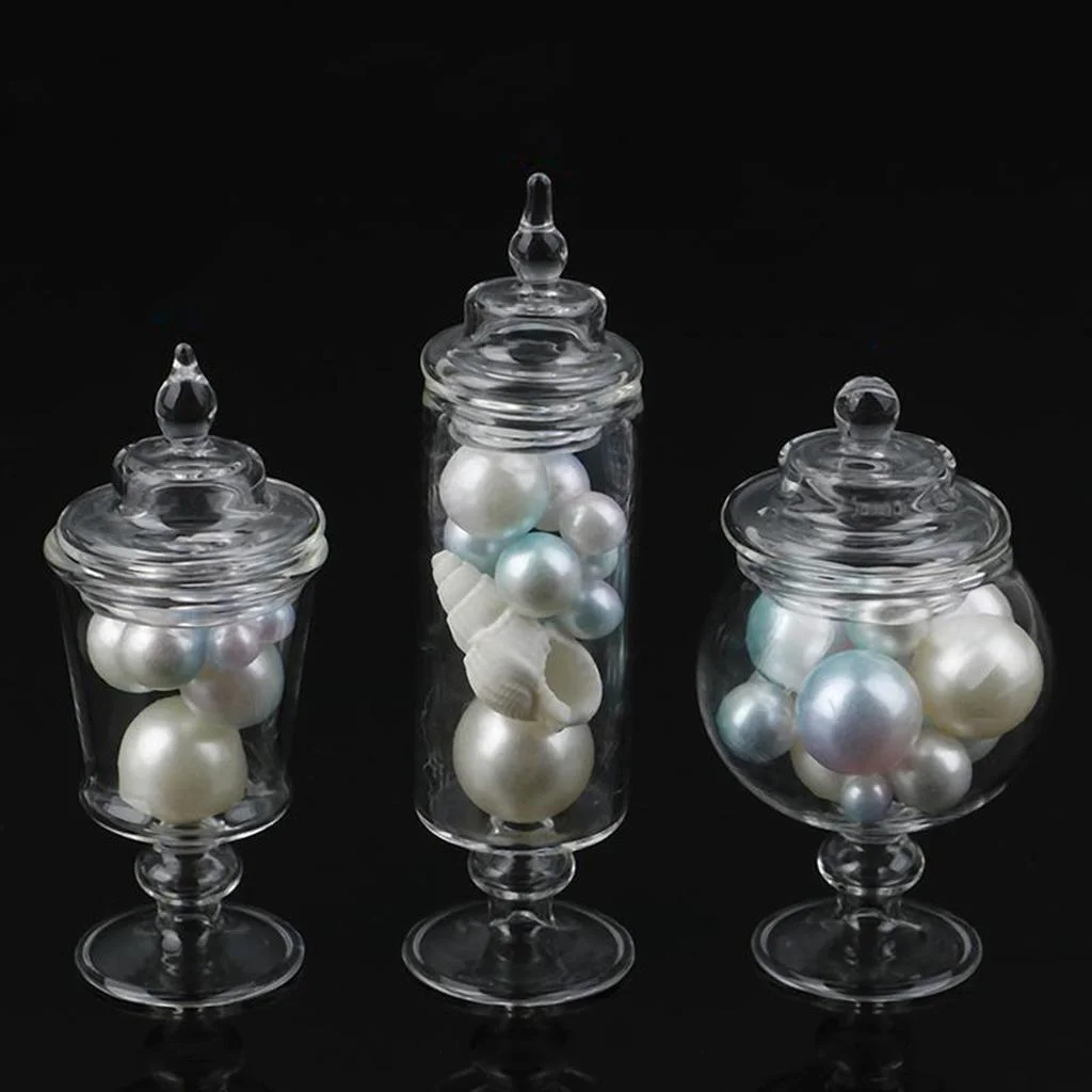 3pcs Dollhouse Miniature Glass Candy Jar Bottle Decor 1/12