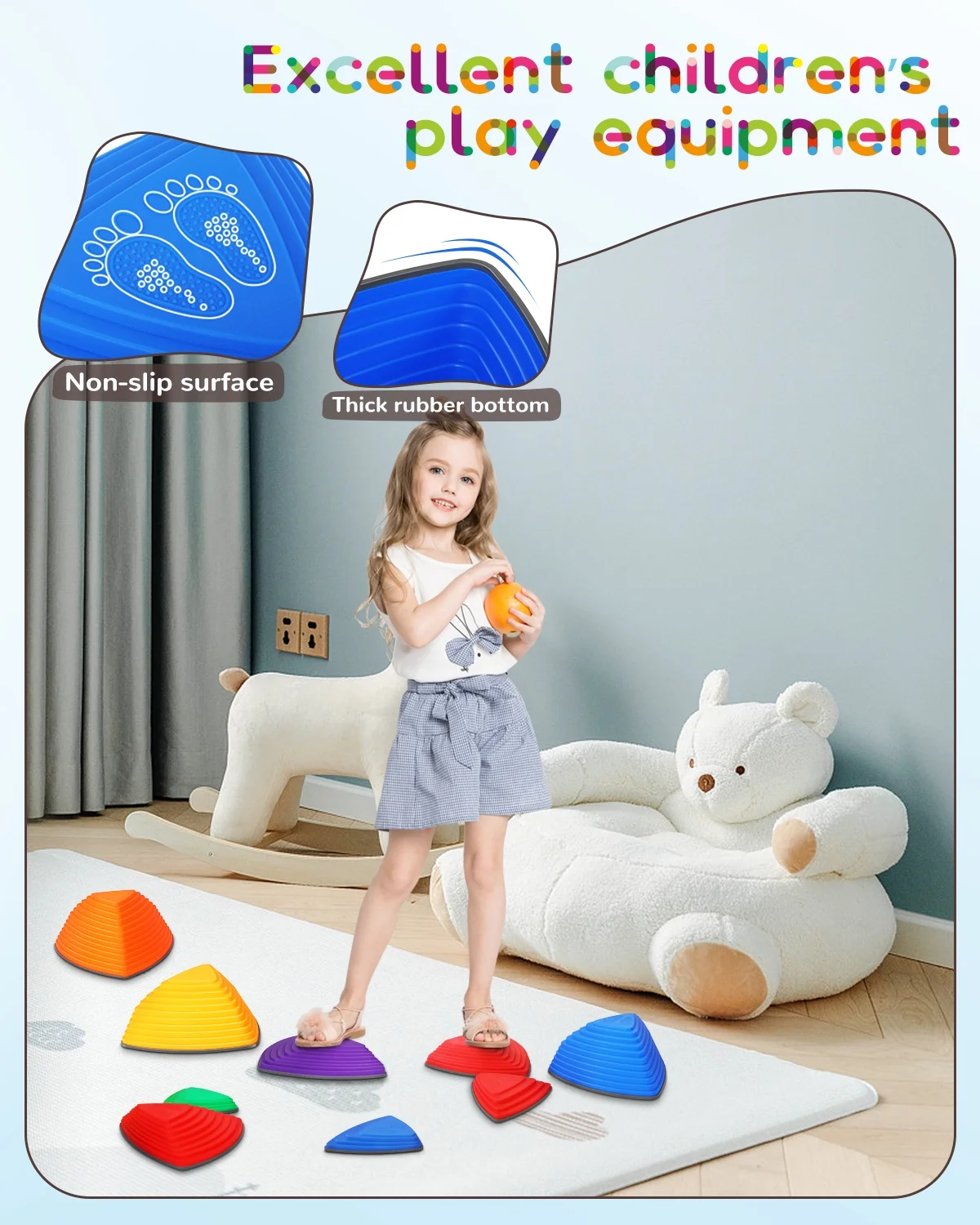 Stepping Stones Non-Slip Balance River Stones Toys for Kids Indoor and Outdoor Play Equipment Set of 12 PCS