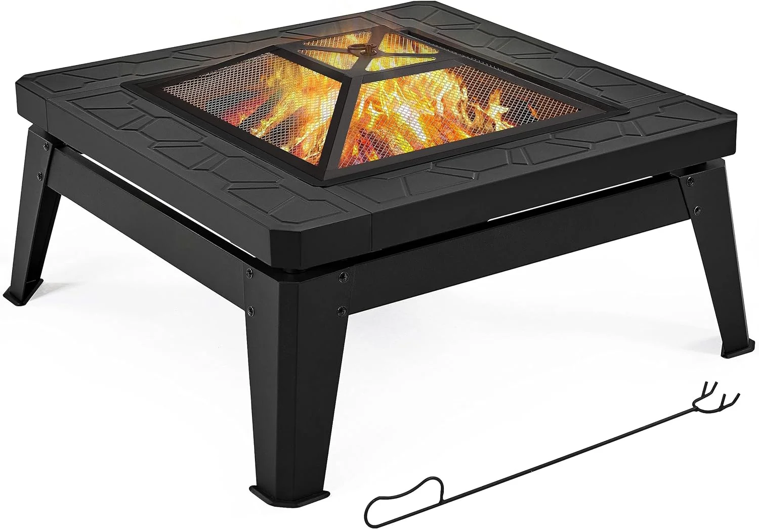 Fire Pit 34.5in Fire Pits for Outside Large Fire Pit Table Futuristic Mecha/Mechs Design Square Wood Burning Fire Pits for Patio Garden Camping Bonfire W/Log Grate & Rain Cover & Poker