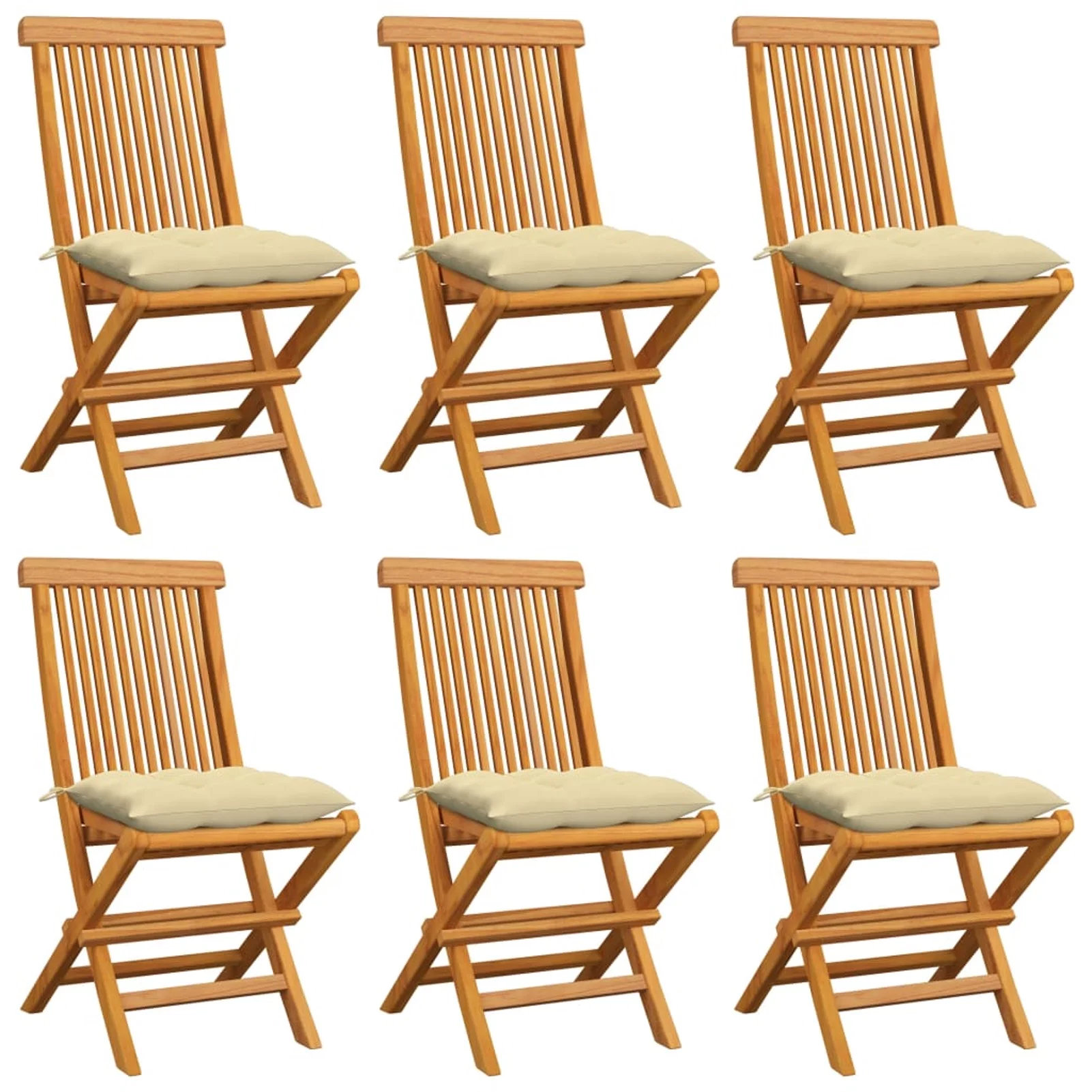Suzicca Patio Chairs with Cream White Cushions 6 pcs Solid Teak Wood