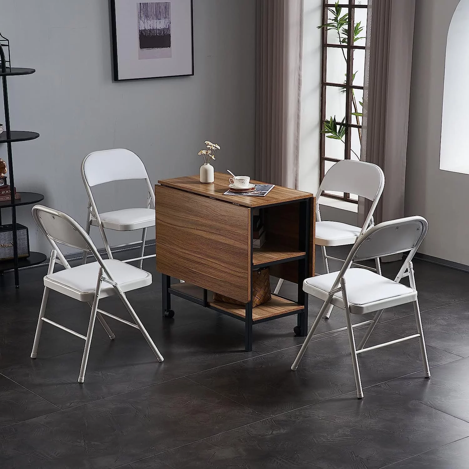 Vebreda Folding Chair (4 Pack) Vinyl Padded Seat Metal Frame Home Office, White