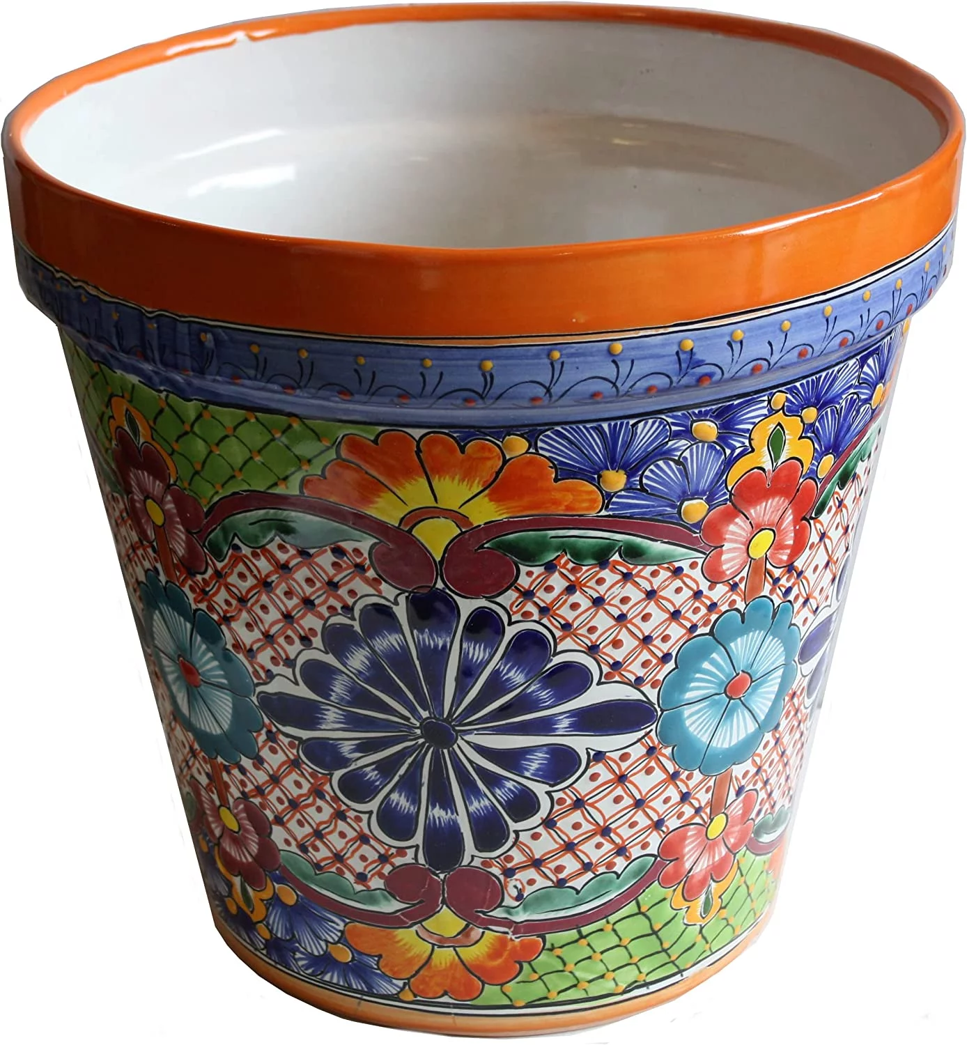 Indoors/Outdoors Medium-Sized Mexican Colors Talavera Ceramic Garden Pot