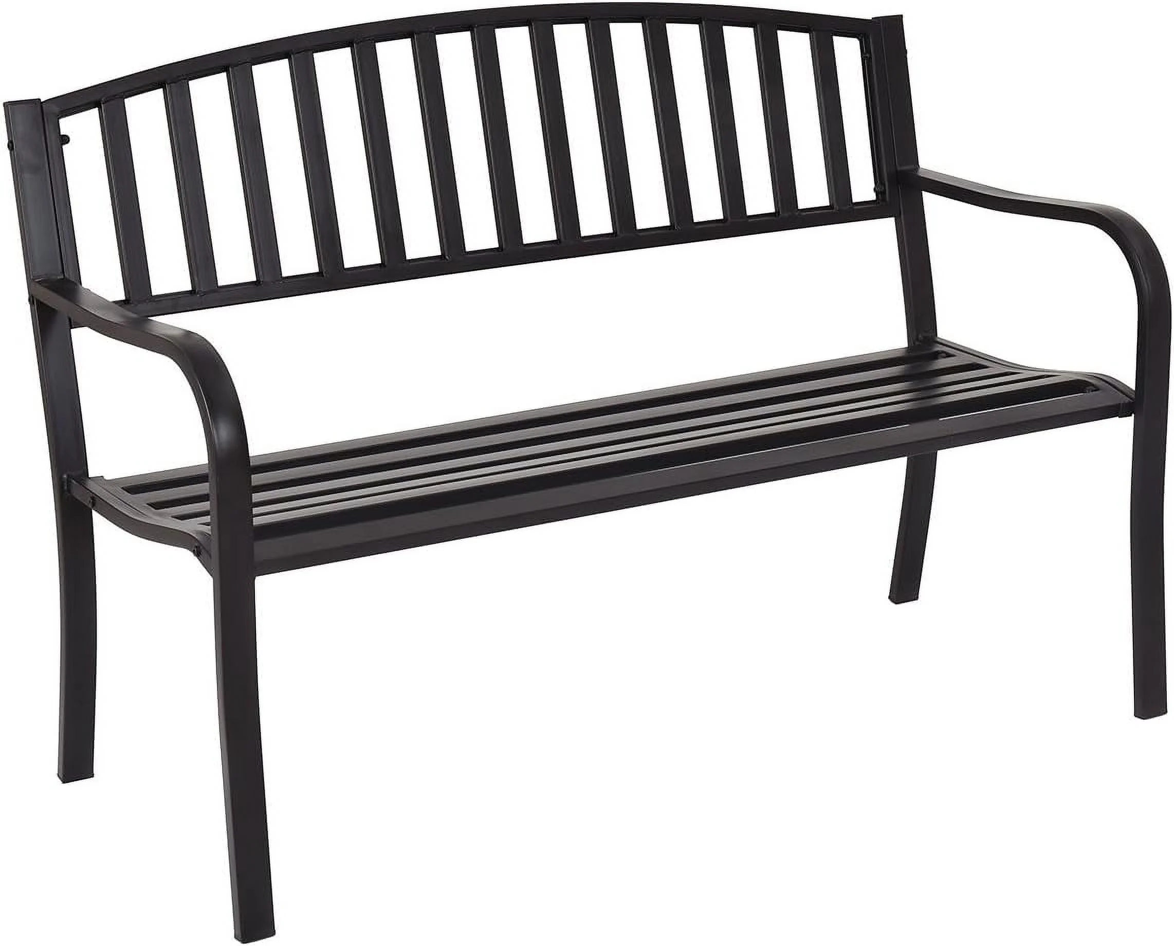 Giantex Outdoor Bench, 50” Patio Garden Bench with Steel Frame, Slat Design, 500 Lbs Weight Capacity, Patio Seating Bench for Porch, Backyard, Poolside, Outside Decor Furniture, Park Loveseat, Black