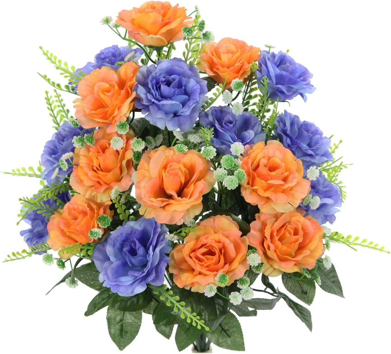 Artificial Spring Rose Flower Bush, Peach-Blue