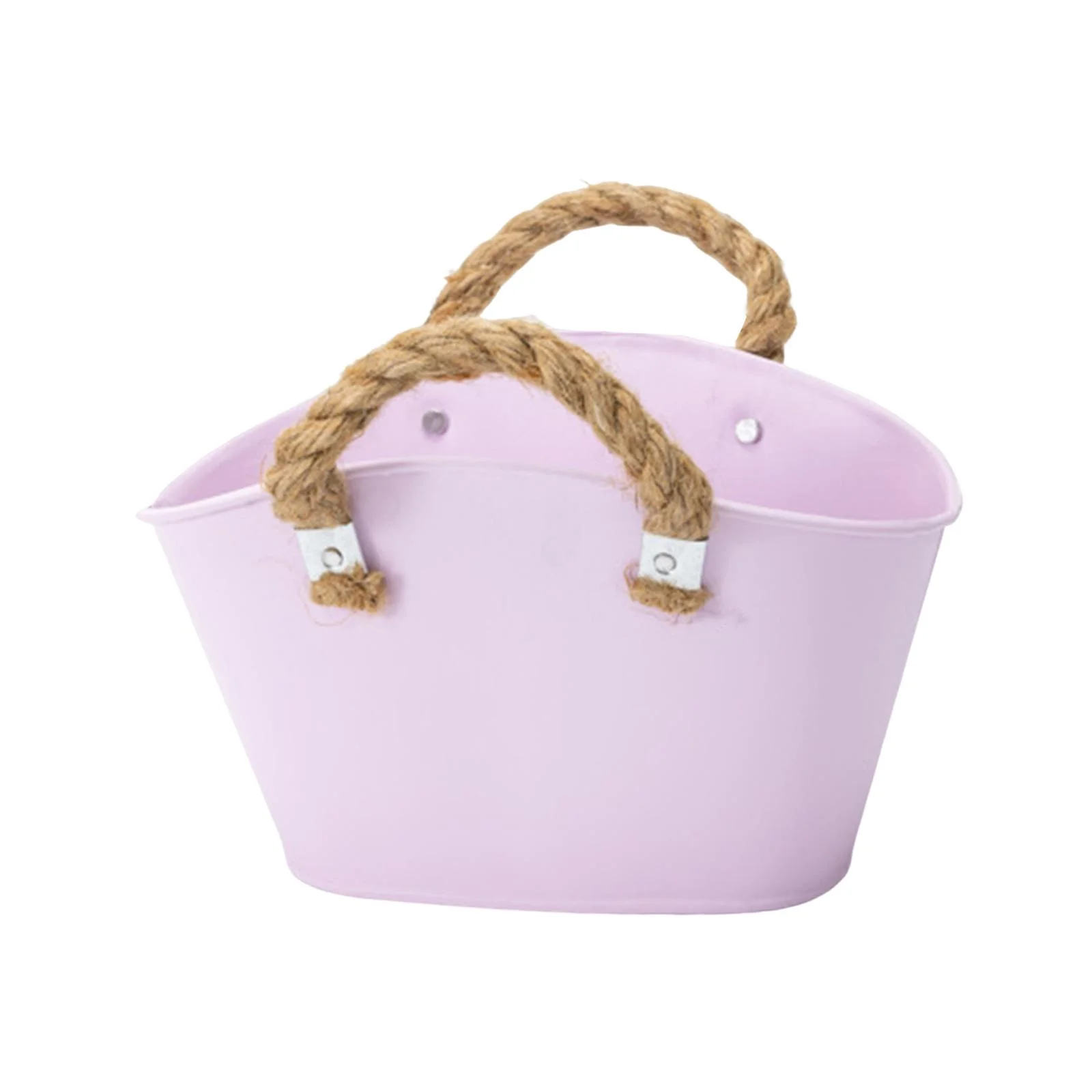 Miulika Flower Pot Planter Plant Container with Handles Iron Flower Planter Metal Bucket Desktop Storage Barrel for Balconies, Patios Pink