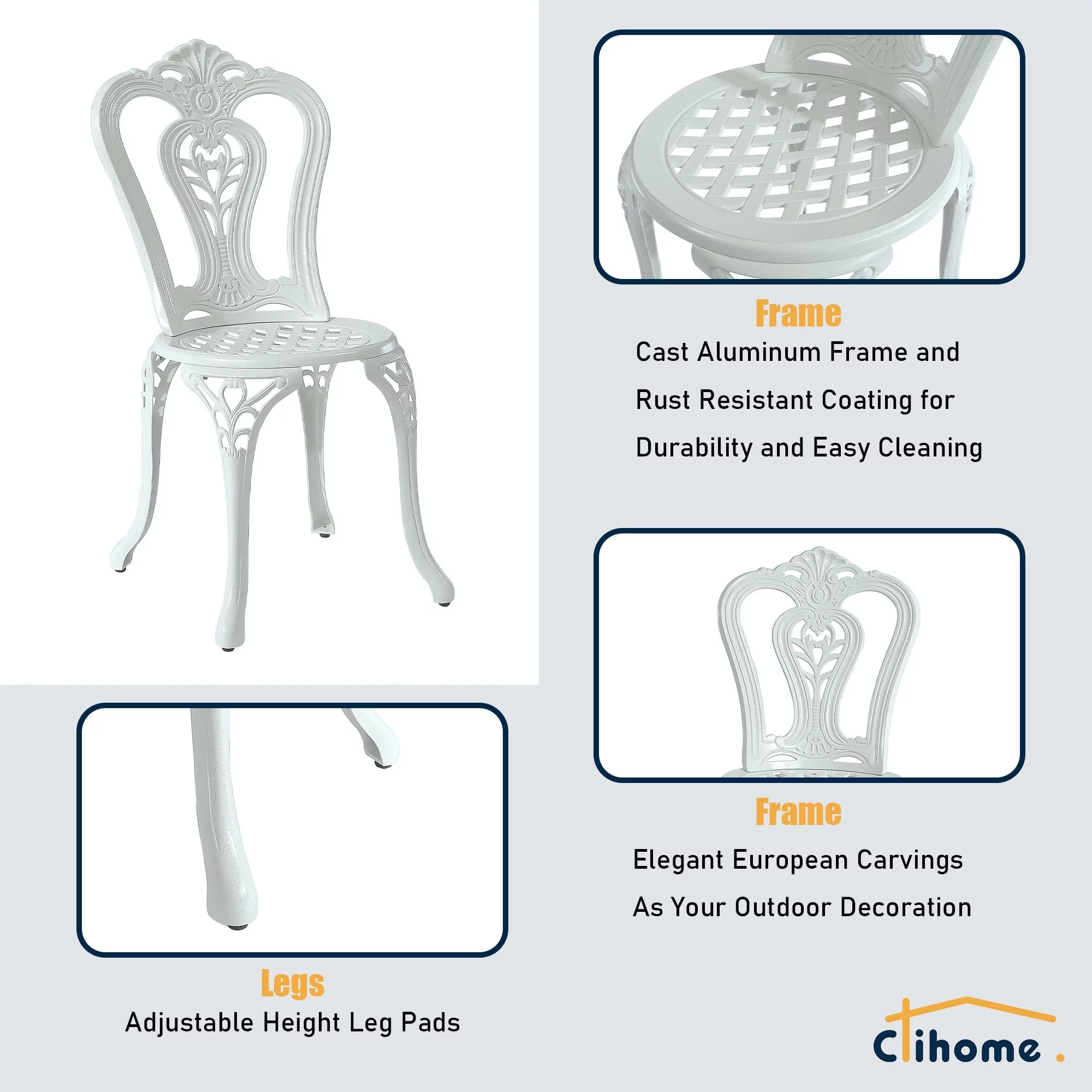 Clihome  3-Piece Cast Aluminum Bistro Table Set with Umbrella Hole Brown