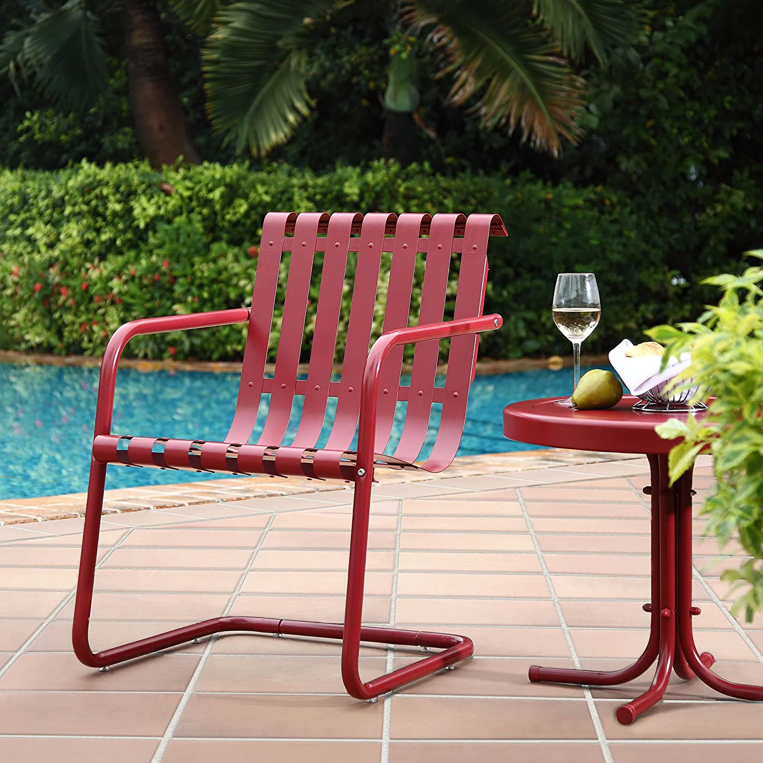 Gracie 3-Piece Metal Outdoor Conversation Set with Side Table  2 Chairs - Coral Red