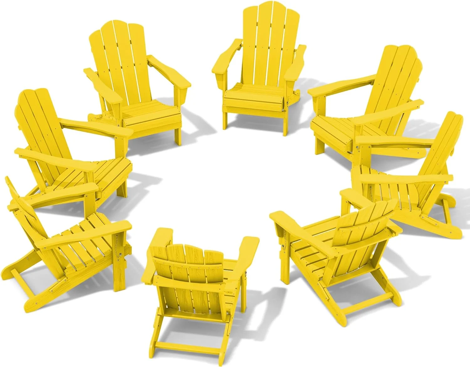 KINGYES Folding Adirondack Chair Set of 8, HDPE All-Weather Folding Adirondack Chair, Yellow