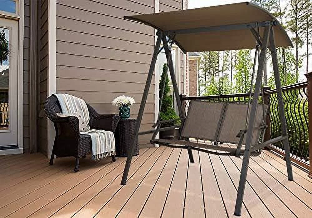 Doris 2 Person Outdoor Patio Swing With Breathable Textilence Seat (Taupe)